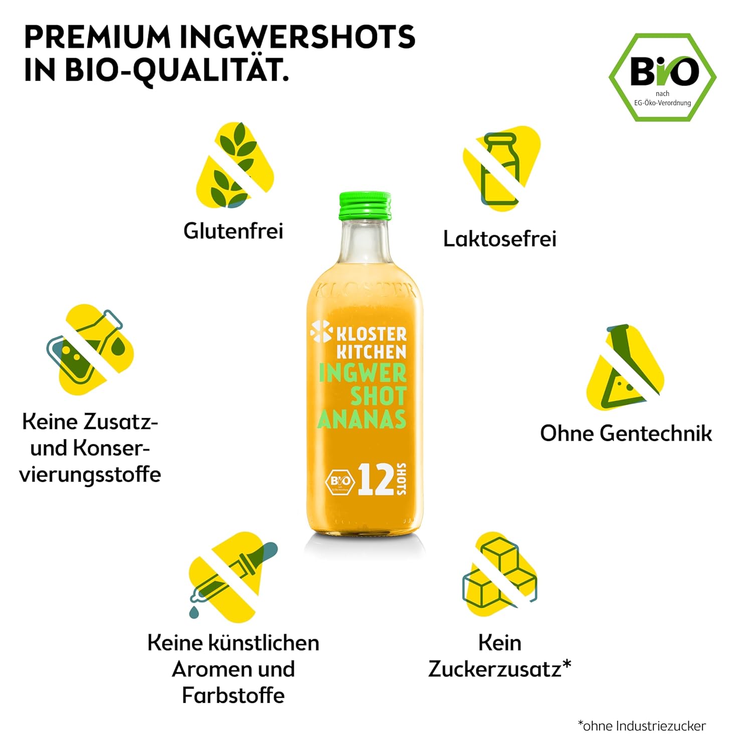 Thumbnail 3 de Kloster Kitchen Bio Ingwer Shot Ananas (12 Shots, 6×360 ml) mit echten Ingwerstückchen – vegan