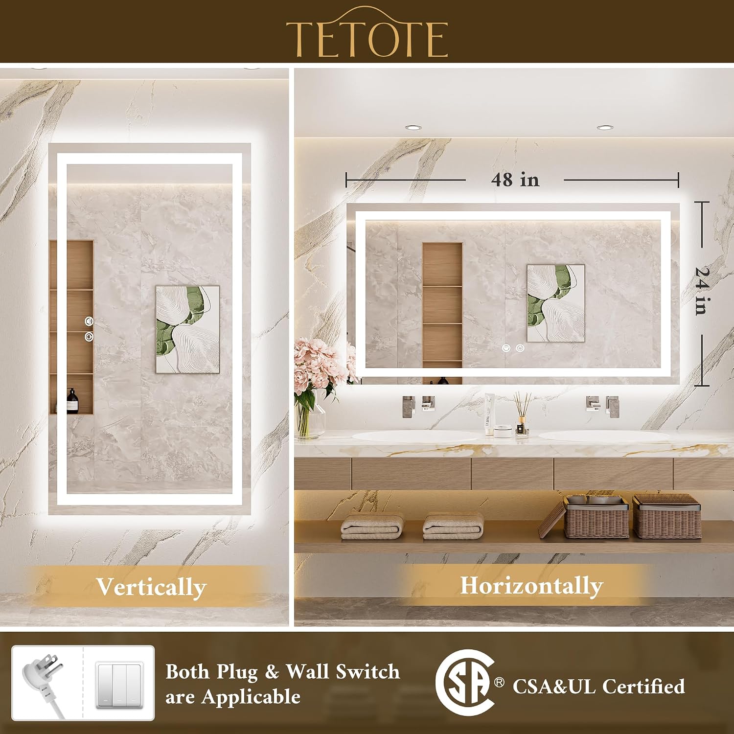 Thumbnail 5 de TETOTE 48" x 24" LED Bathroom Mirror with Front and Backlighting