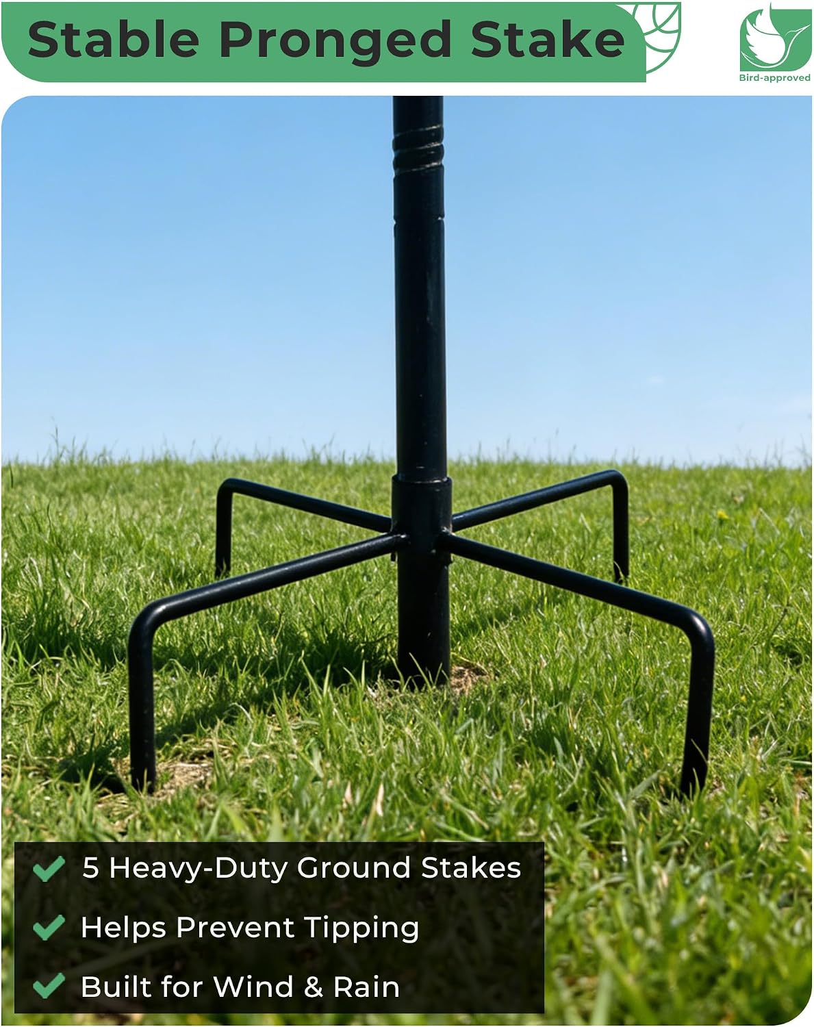 Detalle de OUISJYER 1 10-Inch Metal Bird Bath with 5-Prong Stake, Adjustable Height