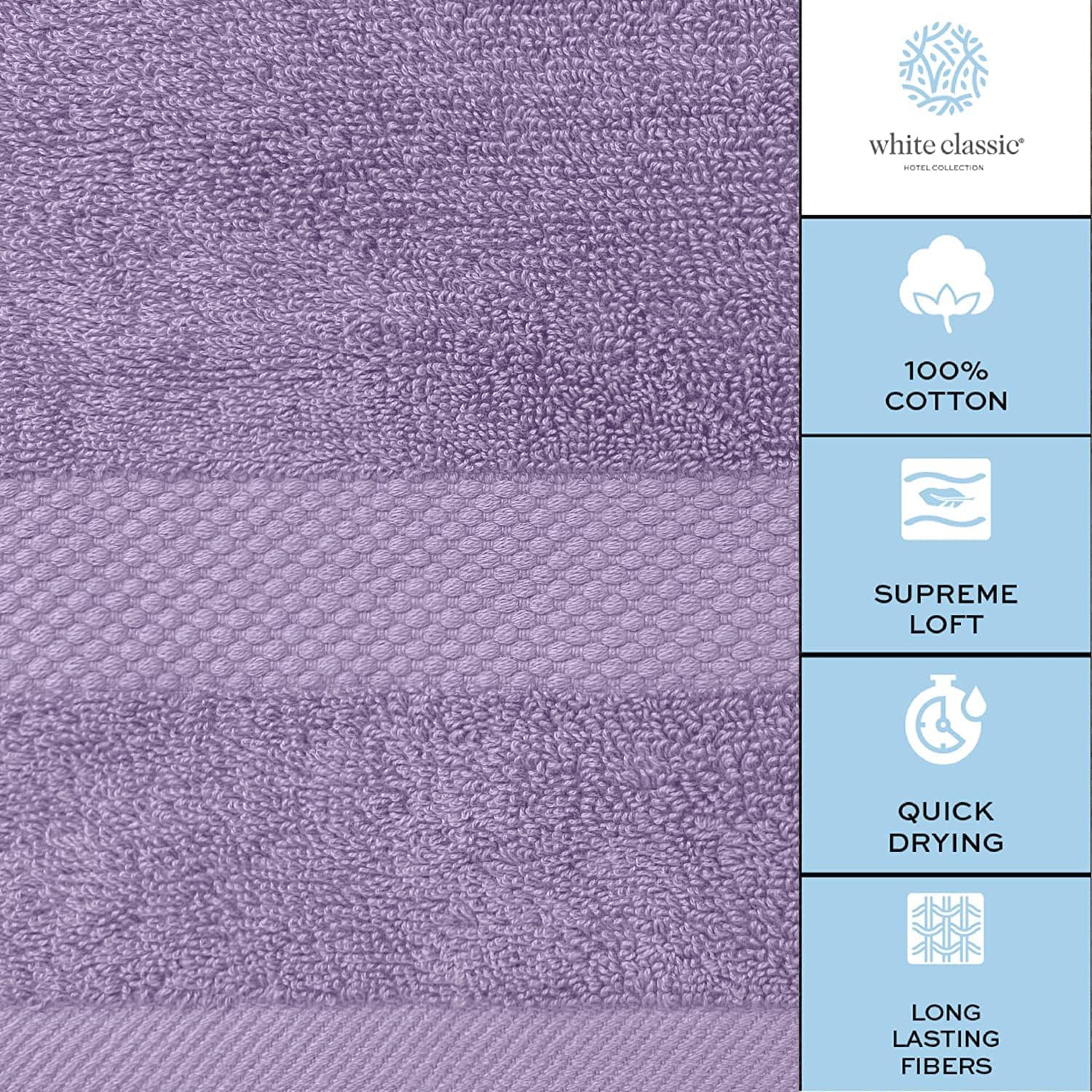 Thumbnail 6 de White Classic Bath Towel Set, Lavender