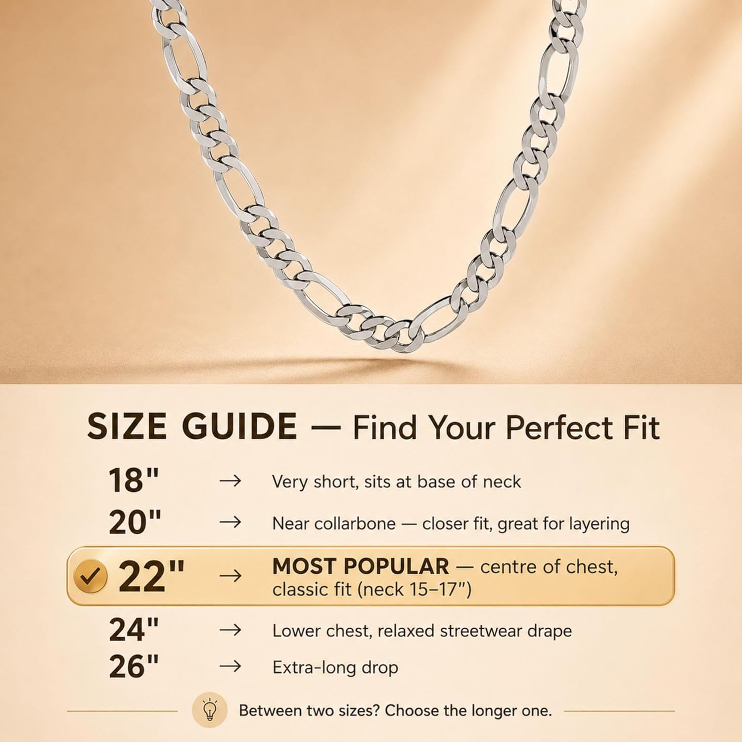 Thumbnail 4 de Quadri Collana in Argento 925 Figaro 7 mm – Made in Italy, 46–66 cm