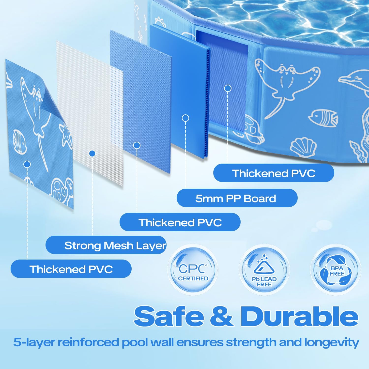 Detalle de Qmioti 63in Kiddie Pool with Canopy – Foldable, Portable Shade Pool for Kids and Pets