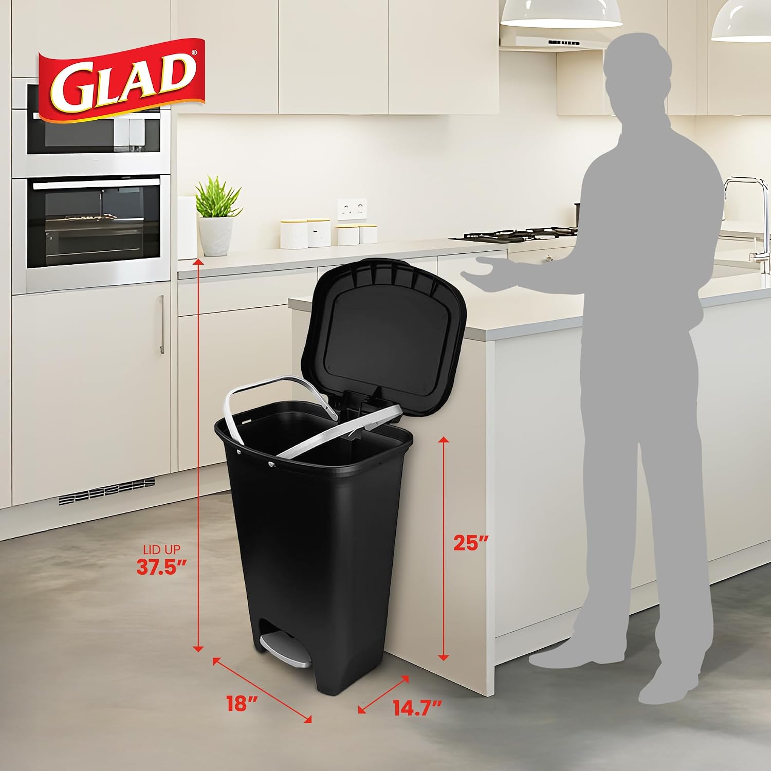 Detalle 2 de Glad 13-Gallon Plastic Step Trash Cans, 2-Pack with Clorox Odor Protection