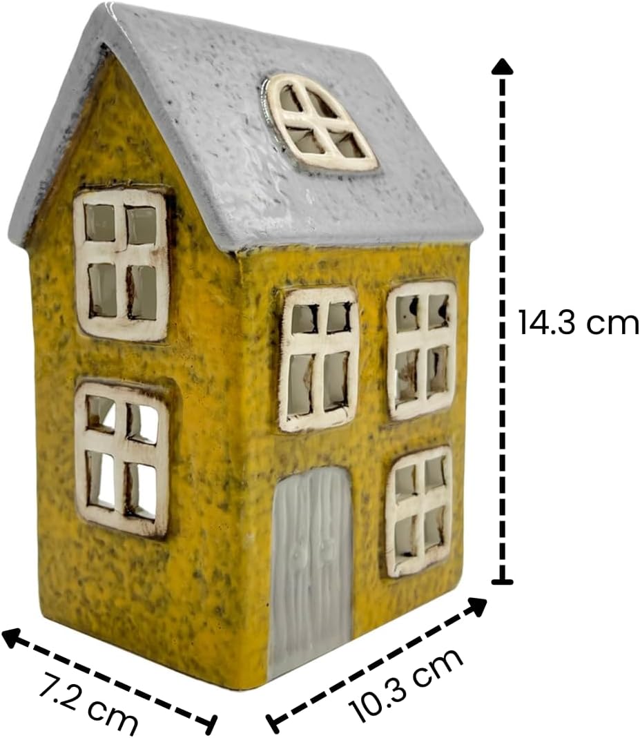 Thumbnail 1 de Cello Willow Cottage Tealight Ceramic House Candle Holder & Aroma Lamp (Grey & Yellow)