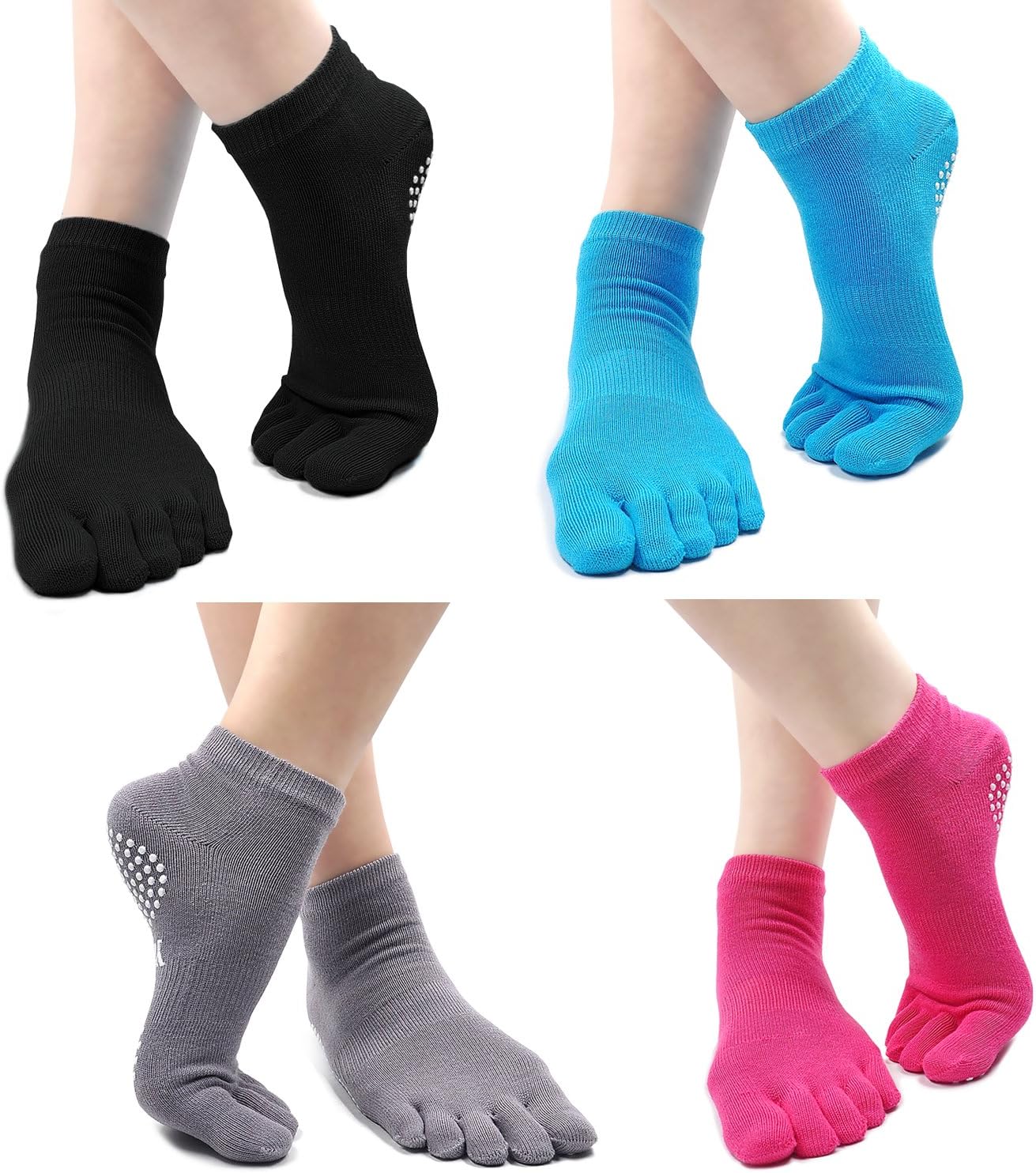 Detalle de PUTUO Chaussettes de yoga femme antidérapantes en coton avec orteils (4 paires), EU 36-42