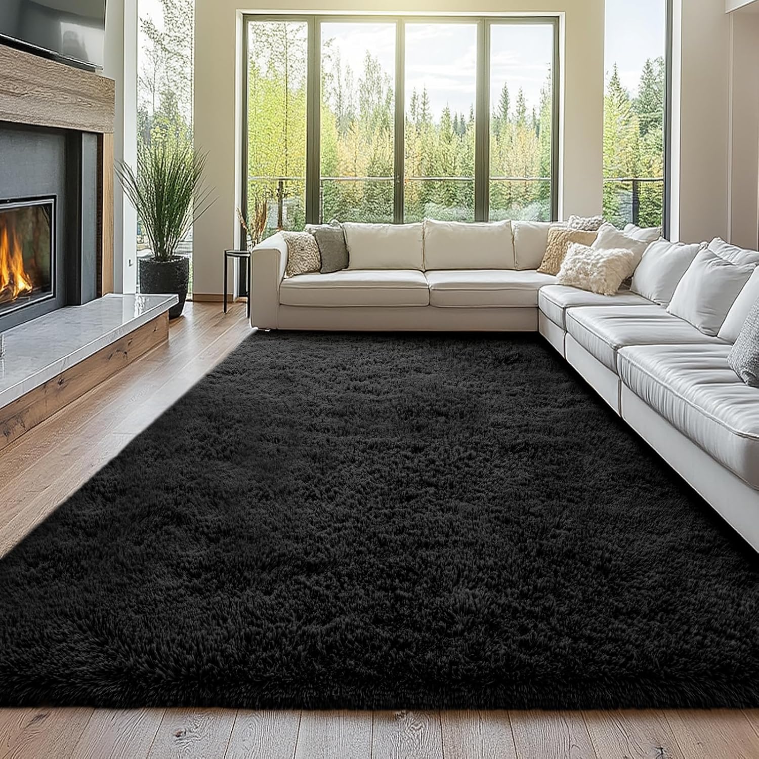 Detalle de Black Shag Rug 10x14 Large Shag Area Rug