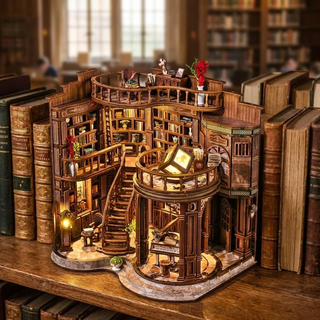 Thumbnail 4 de Cuiwos Book Nook Kit 888 Pcs: Dreamy Library with LED Lights – 3D Miniature Wooden Bookend