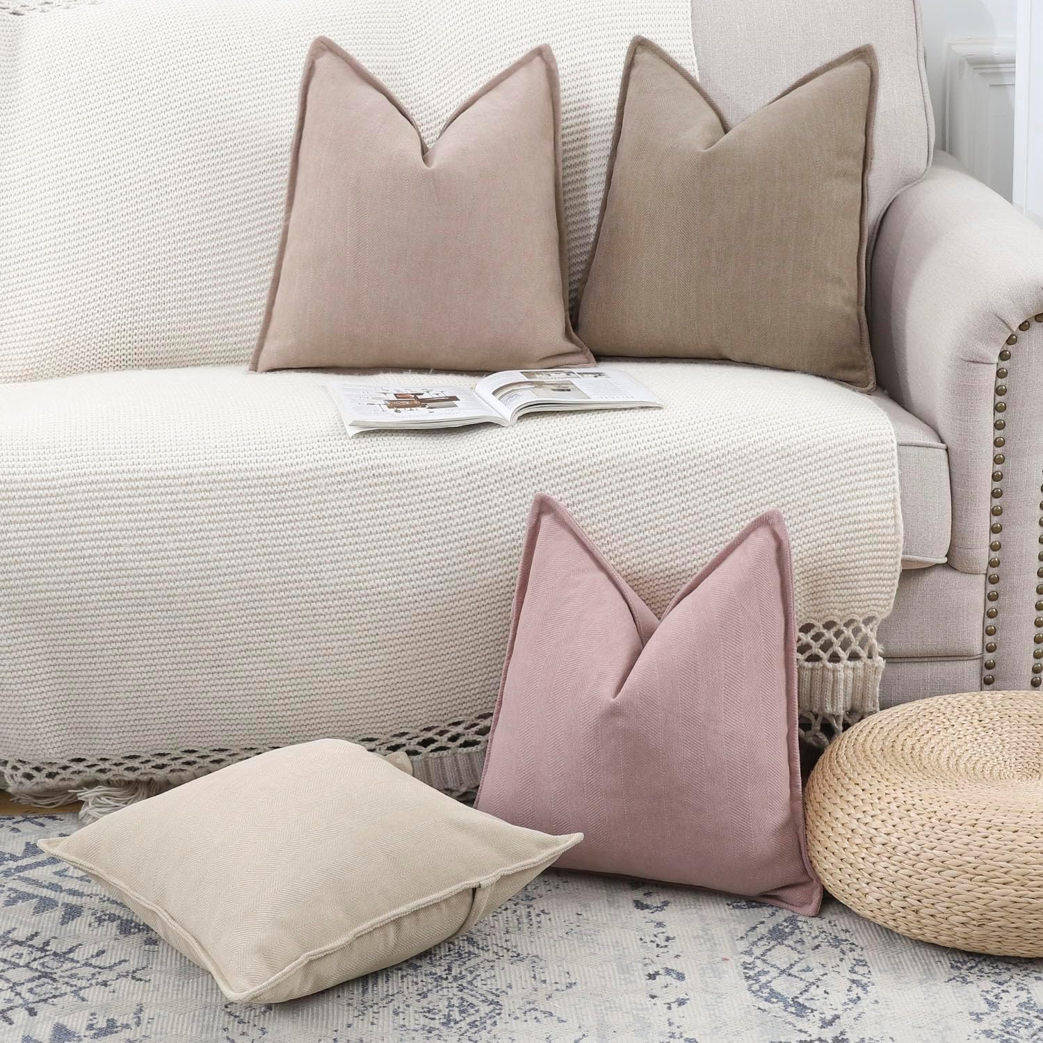 Thumbnail 5 de Madizz Textured Chenille Cushion Covers (Set of 2) – 20x20 inch Beige