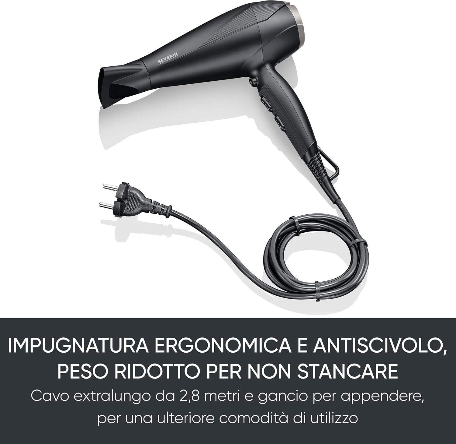 Detalle 2 de SEVERIN HT 0167 Asciugacapelli con Motore AC, 2300 W, Ionico, 3 Impostazioni + Freddo, Diffusore e Concentratore
