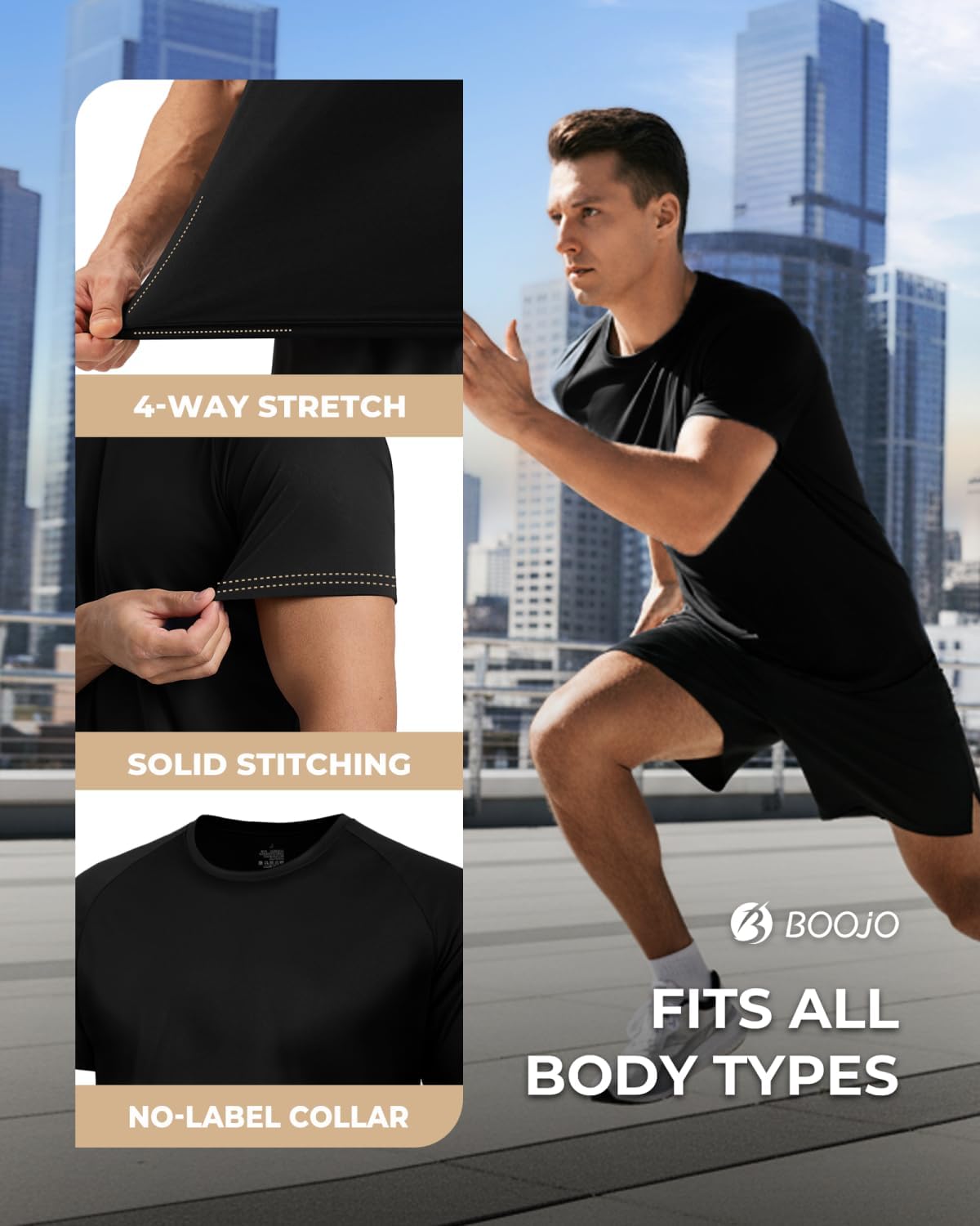 Thumbnail 2 de BOOJO Gym T Shirts Men UK Running Quick Dry Fit Top Short Sleeve Crew Neck