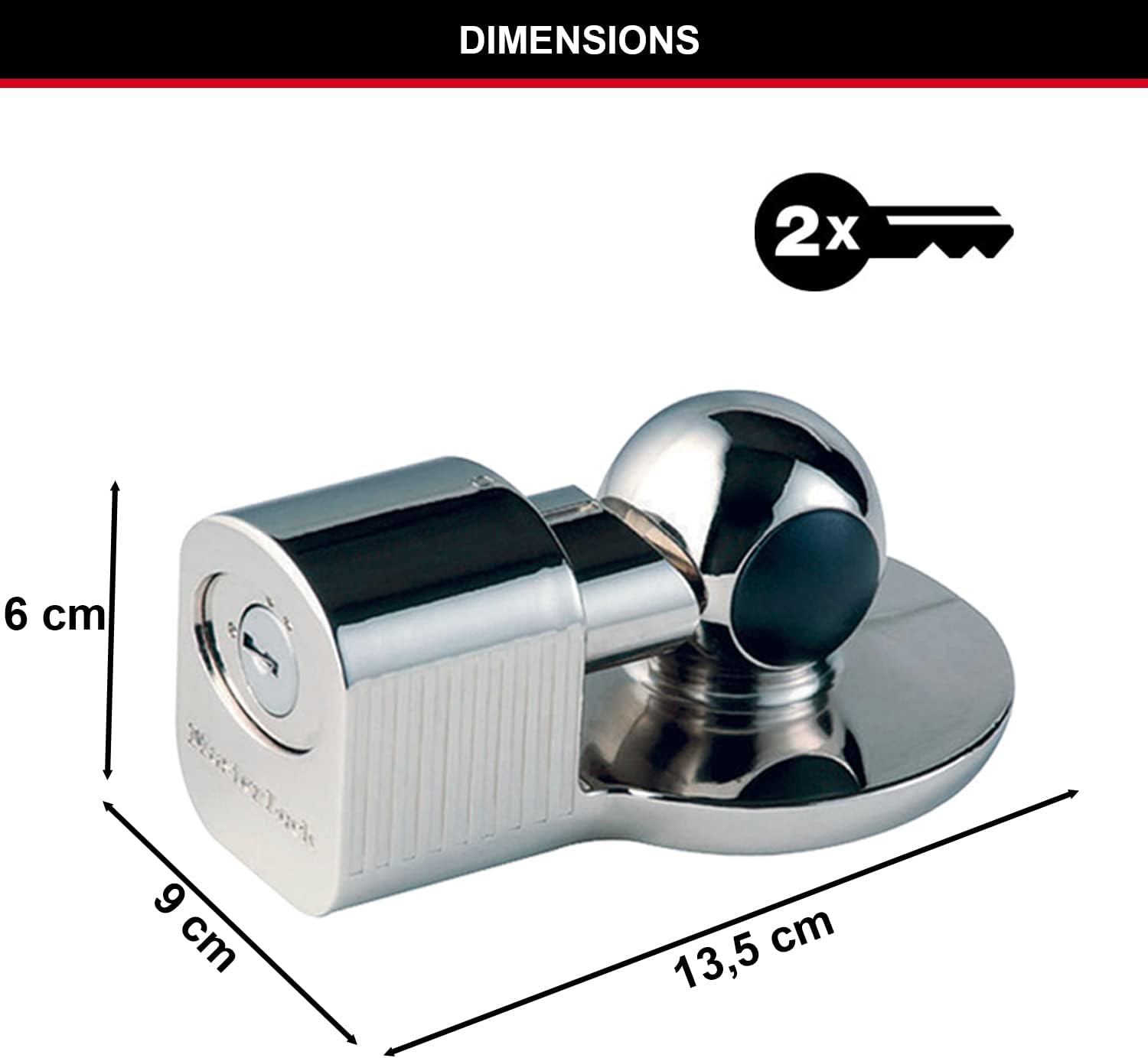 Detalle 2 de Master Lock 377EURDAT: Antifurto universale per rimorchi con 2 chiavi, protezione in alluminio