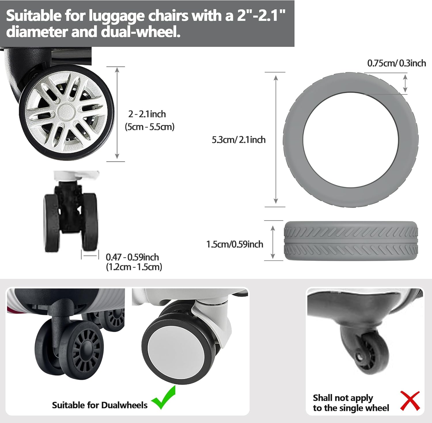 Detalle 2 de AWINNER Luggage Wheel Covers 8 Pack - Upgraded Silicone Protectors for 8 Spinner Wheels