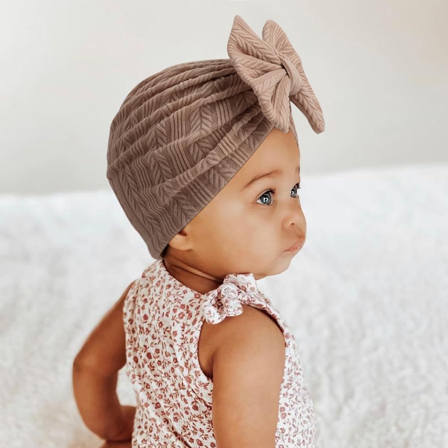 Detalle 2 de DRESHOW 5 Pieces Baby Turban Hats – Soft, Stretchy Baby Turban Headbands for 3–12 Months