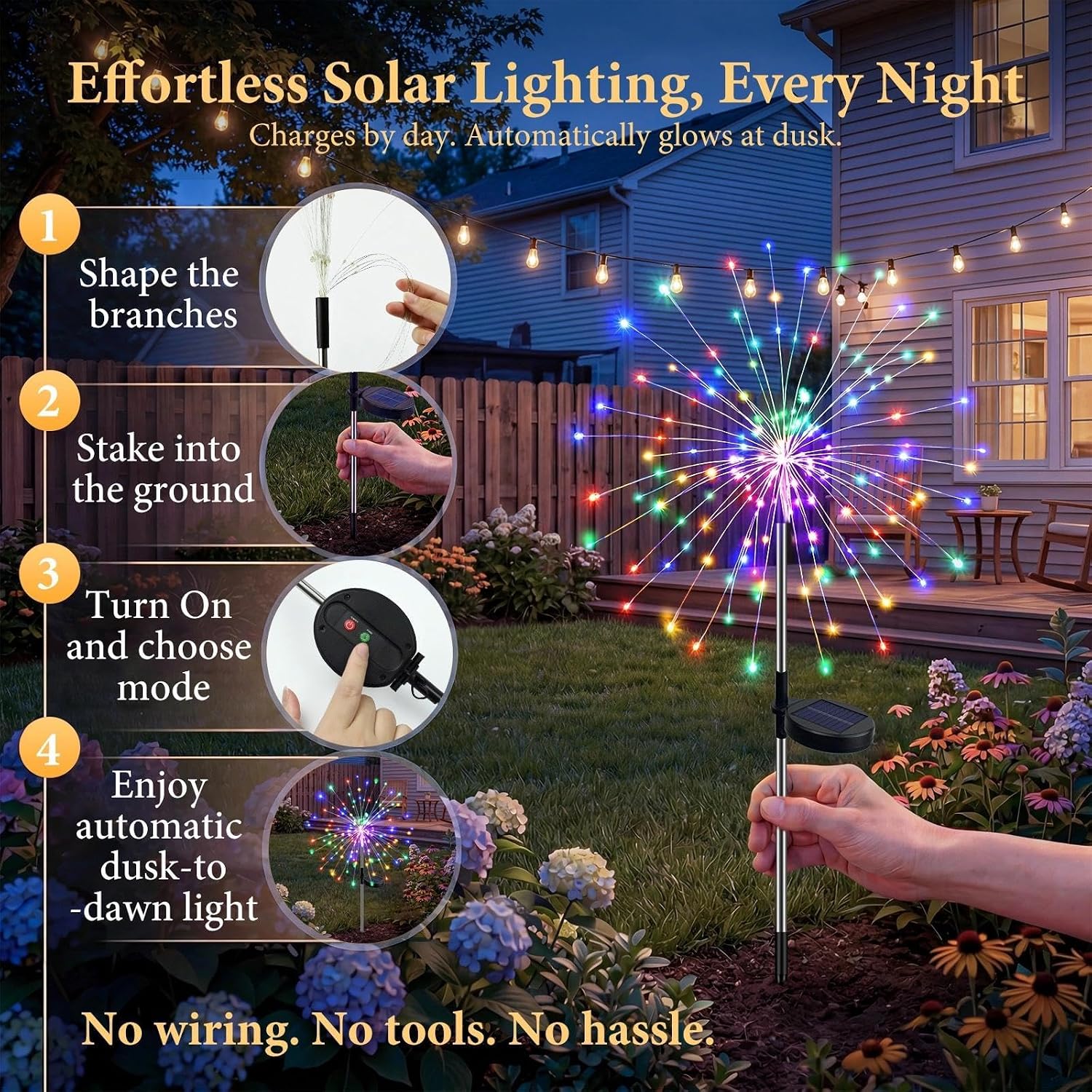 Detalle 2 de Fairdeer Solar Firework Lights Outdoor Garden (4 Pack) – 120 LED Copper-Wire Starburst Path Lights