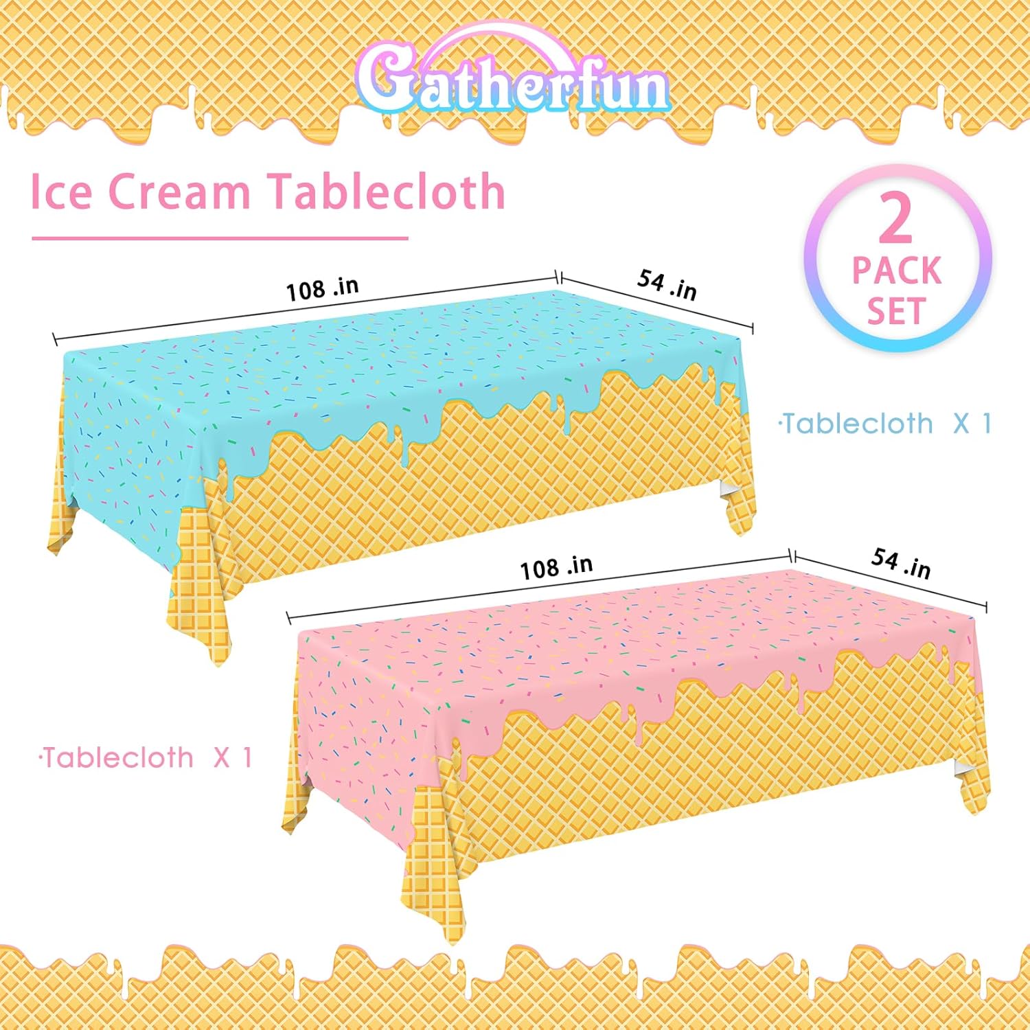 Thumbnail 1 de Gatherfun Ice Cream Tablecloths 54 x 108 🎉