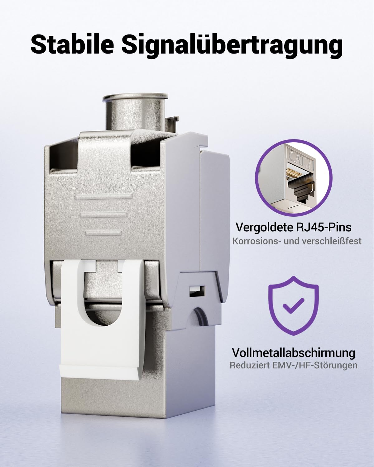 Detalle 2 de VCELINK 4x CAT7 Keystone RJ45 Modul Buchse – voll abgeschirmte RJ45 Keystone-Buchsen für Patchpanel und Netzwerkdose