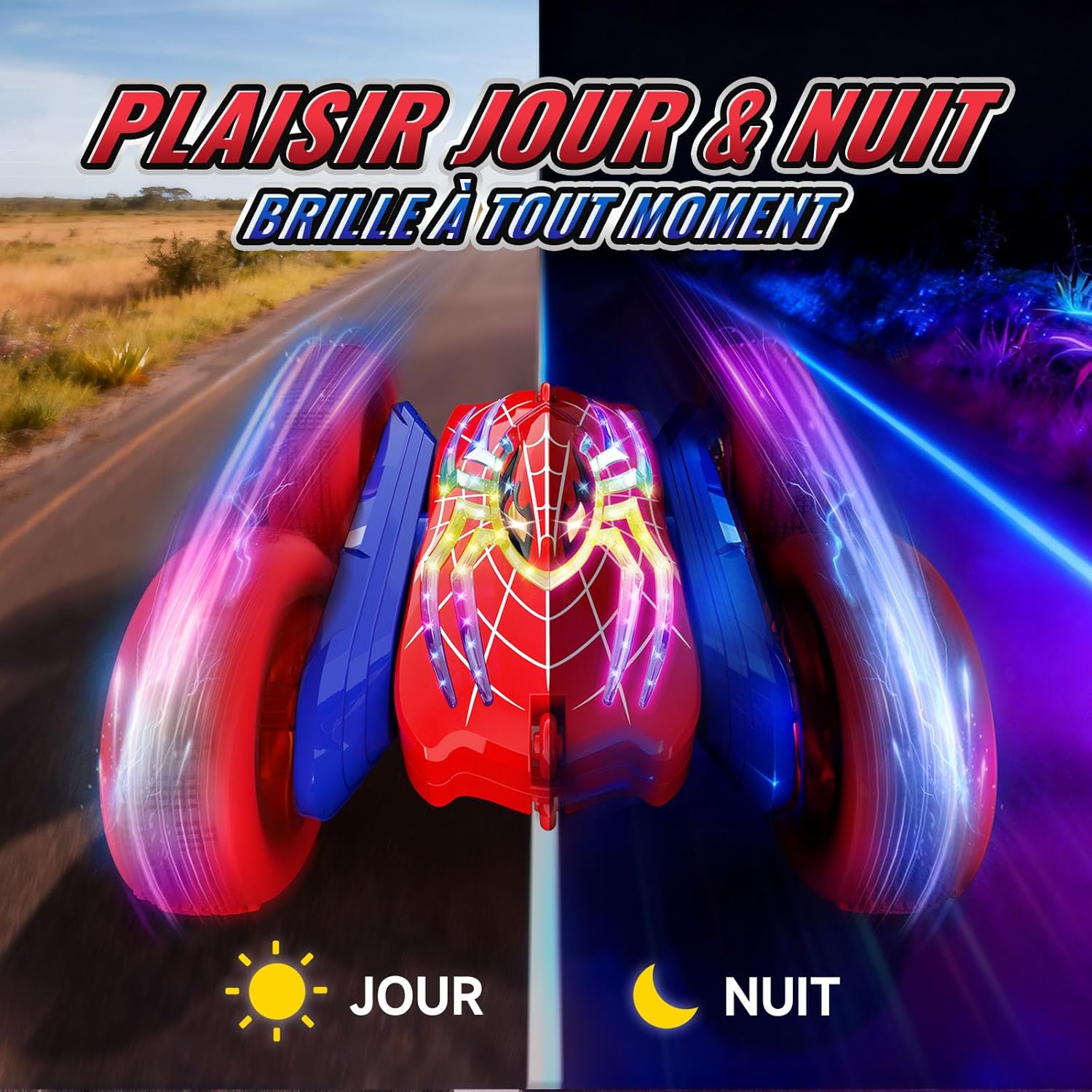 Thumbnail 2 de Voiture Télécommandée Enfant 2.4GHz 4WD Stunt Monster Truck — LED et flips 360°