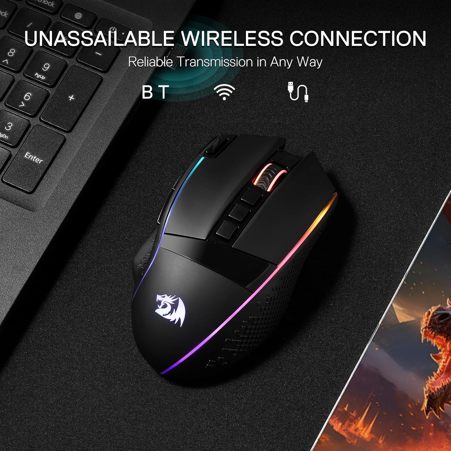 Thumbnail 2 de Redragon M991 Wireless Gaming Mouse (2.4GHz) with 19000 DPI, RGB backlight and custom macros