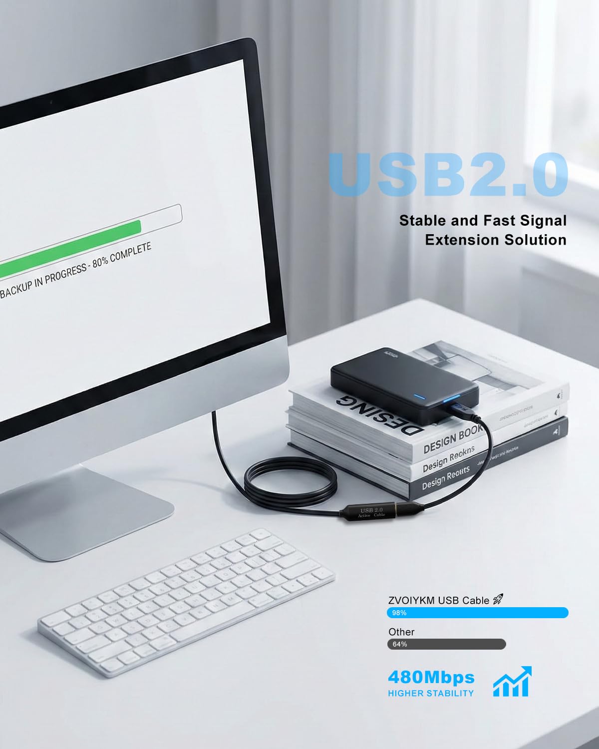 Detalle 2 de ZVOIYKM Active USB 2.0 Extension Cable 20m (65ft) with Built-in Repeater