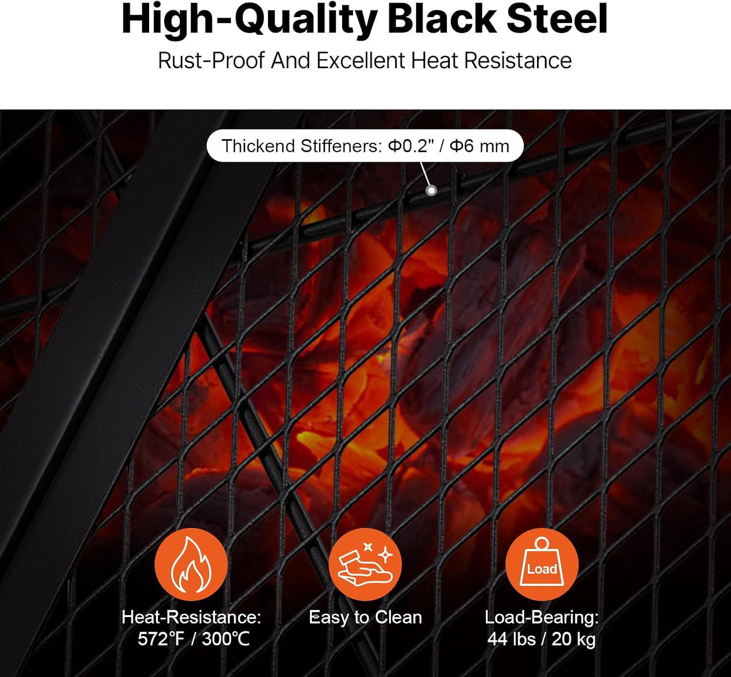 Detalle de VEVOR JY-MY-YKW36-ZD 36-Inch Foldable Steel Fire Pit Grill Grate