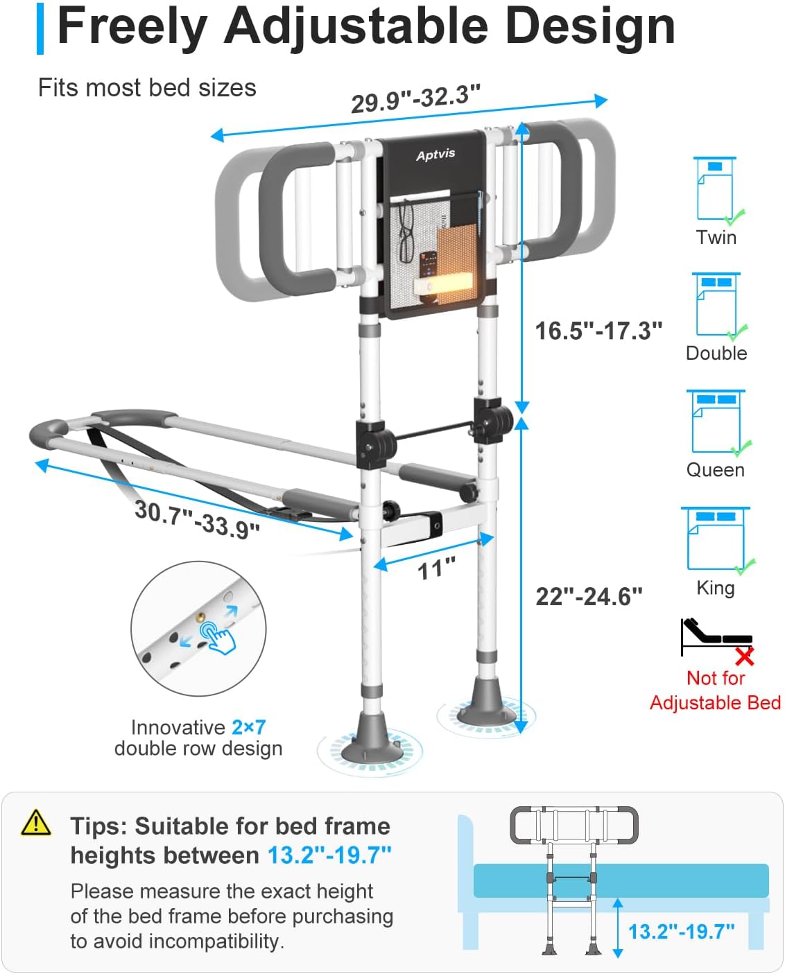 Detalle de Aptvis BE-BR021 Foldable Bed Rail for Seniors with Adjustable Height and Motion Light