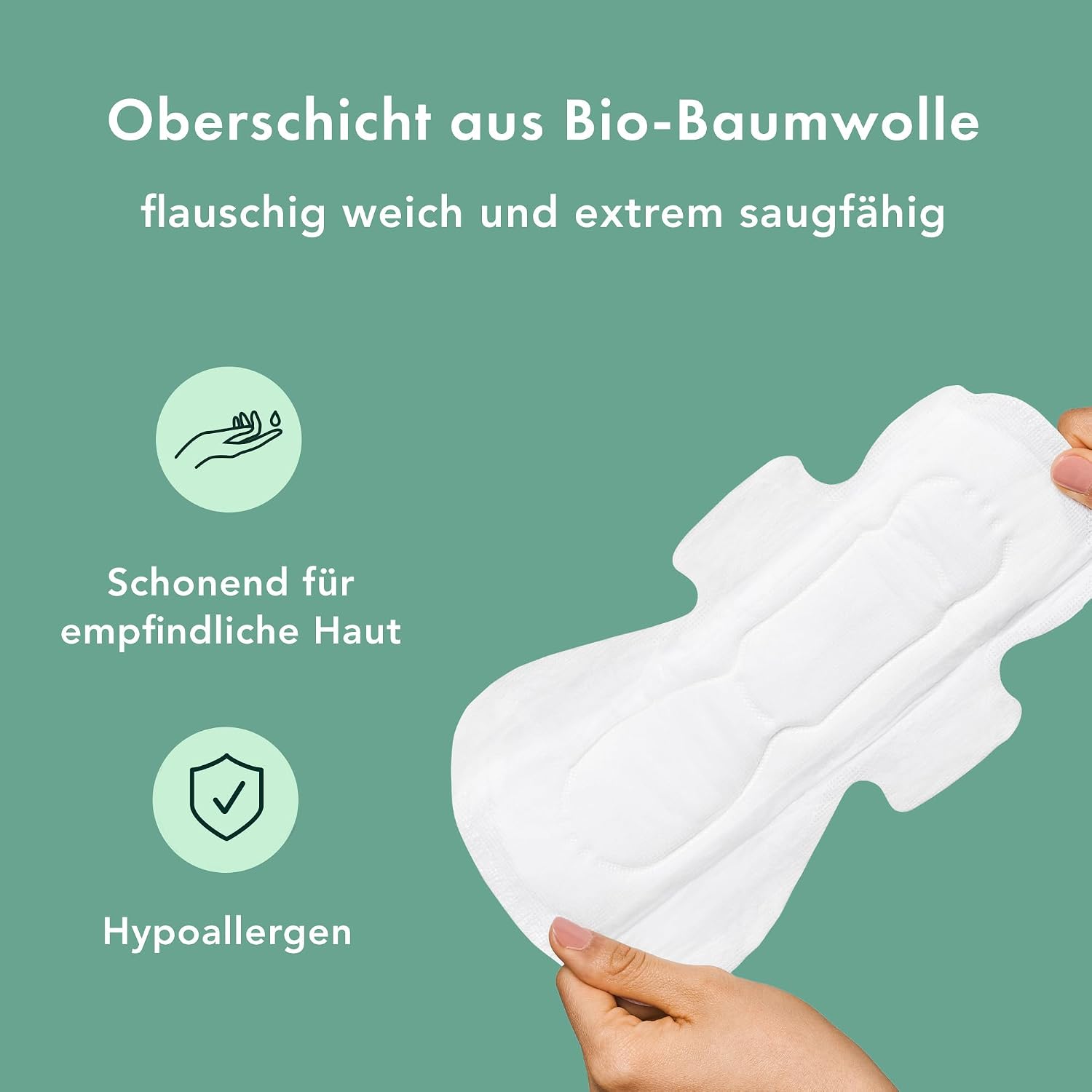 Detalle de Rael Bio-Baumwollüberzug Binden Damen mit Flügeln – Groß, 24 Stück