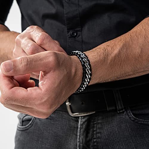 Detalle de SERASAR Bracelet Cuir Homme – Cuir véritable, réglable 20 cm (jusqu’à 21,5 cm) avec fermoir magnétique