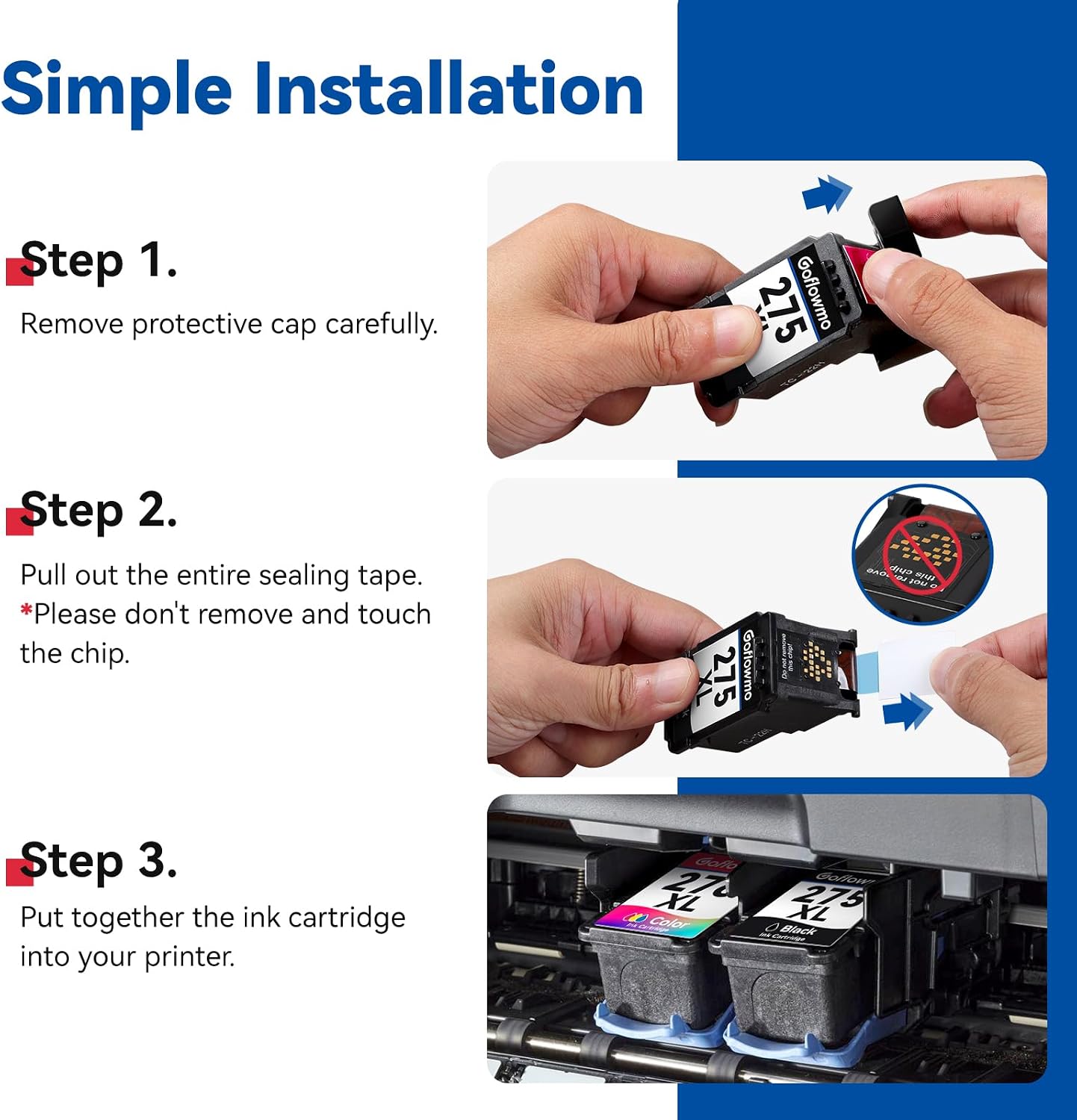 Detalle de GoFlowmo PG-275XL CL-276XL Ink Cartridge Set for Canon PIXMA, Black and Color