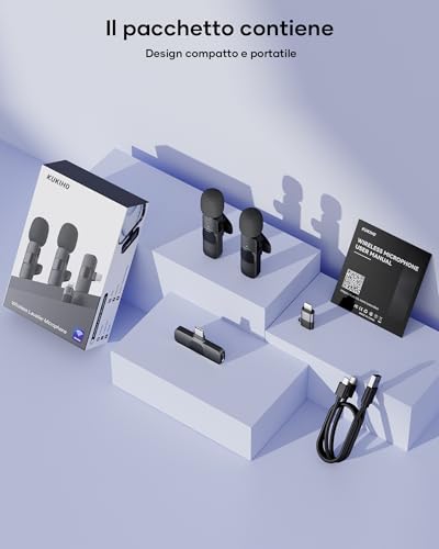 Thumbnail 7 de KUKIHO 2pz Microfono Lavalier Wireless per iPhone/Smartphone: kit 2 trasmettitori + ricevitore, plug-and-play