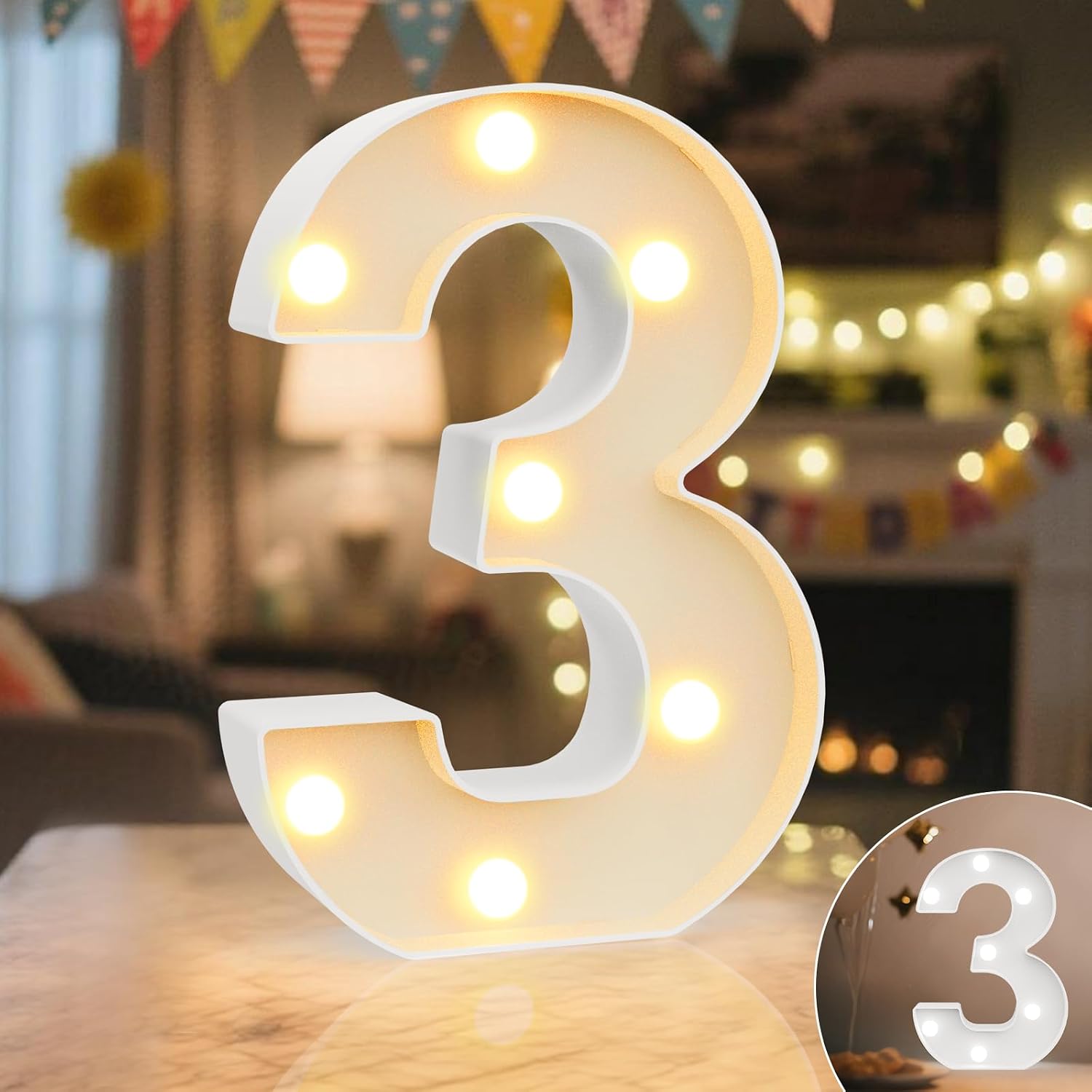 Detalle de LED Zahlen Lampe (0–9) mit warmweiß & kaltweiß – kabellose Leuchtziffern für Happy Birthday, Hochzeit & Party-Deko