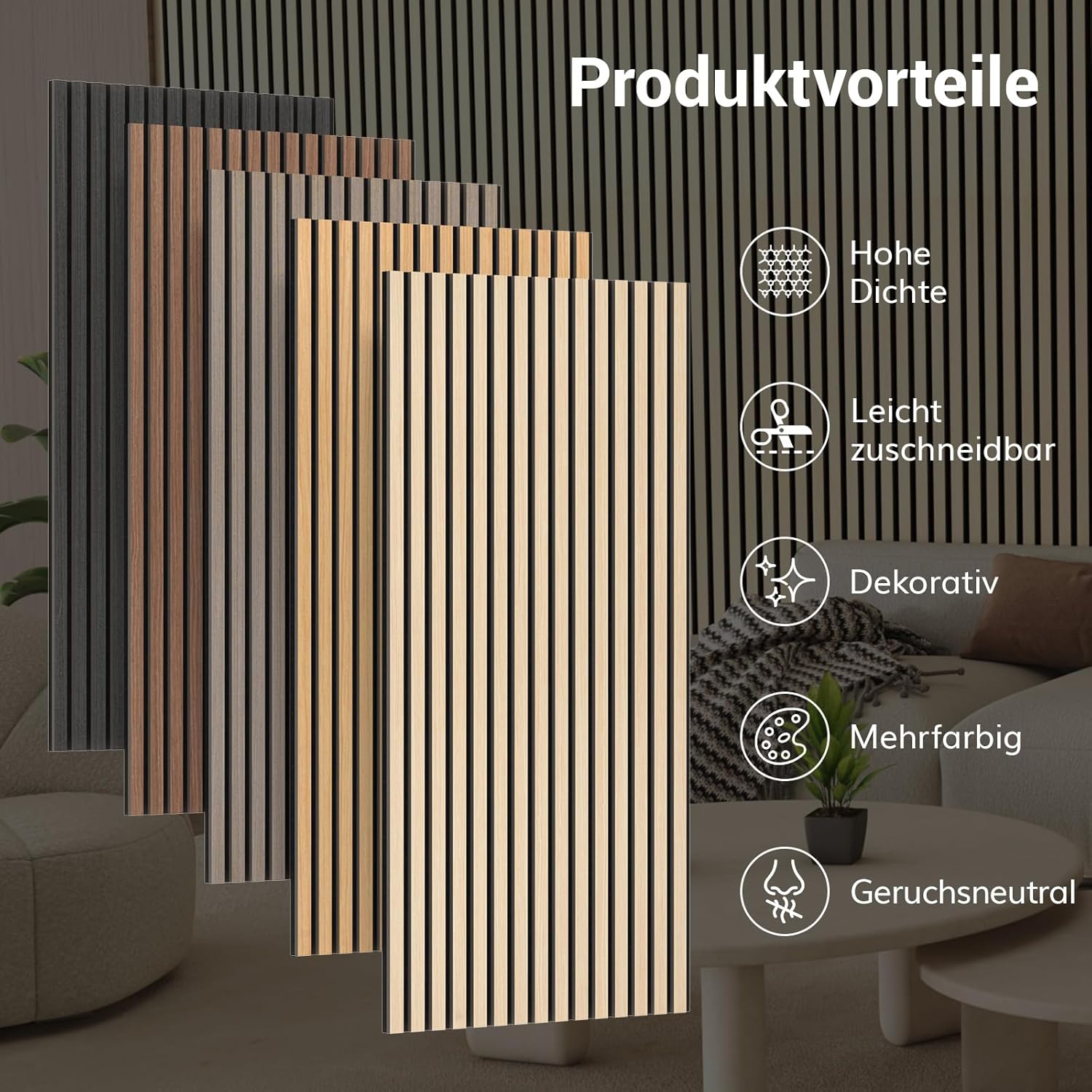 Thumbnail 6 de TONOR Akustikpaneele Holz – 2 Stück 120 x 60 cm, Wandpaneele mit Holzfurnier für bessere Raumakustik (1,44 m²) – Schwarz