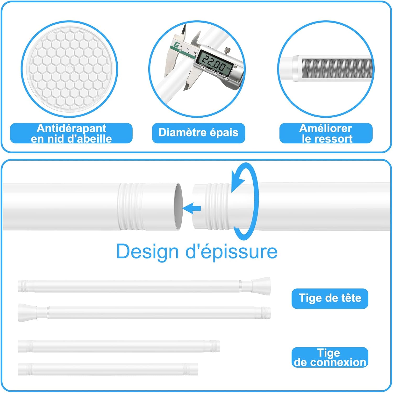 Thumbnail 2 de ZipGlo Tringle rideau sans perçage 115–195 cm, 22 mm — acier au carbone