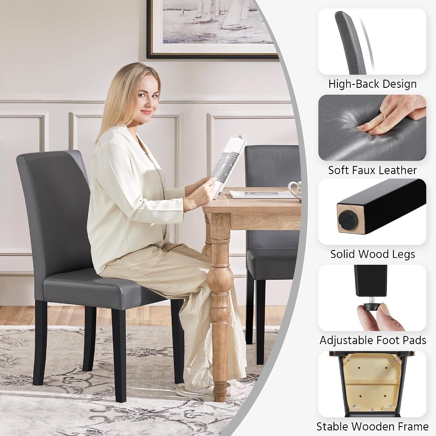 Detalle de Yaheetech Upholstered Dining Chairs Set of 4