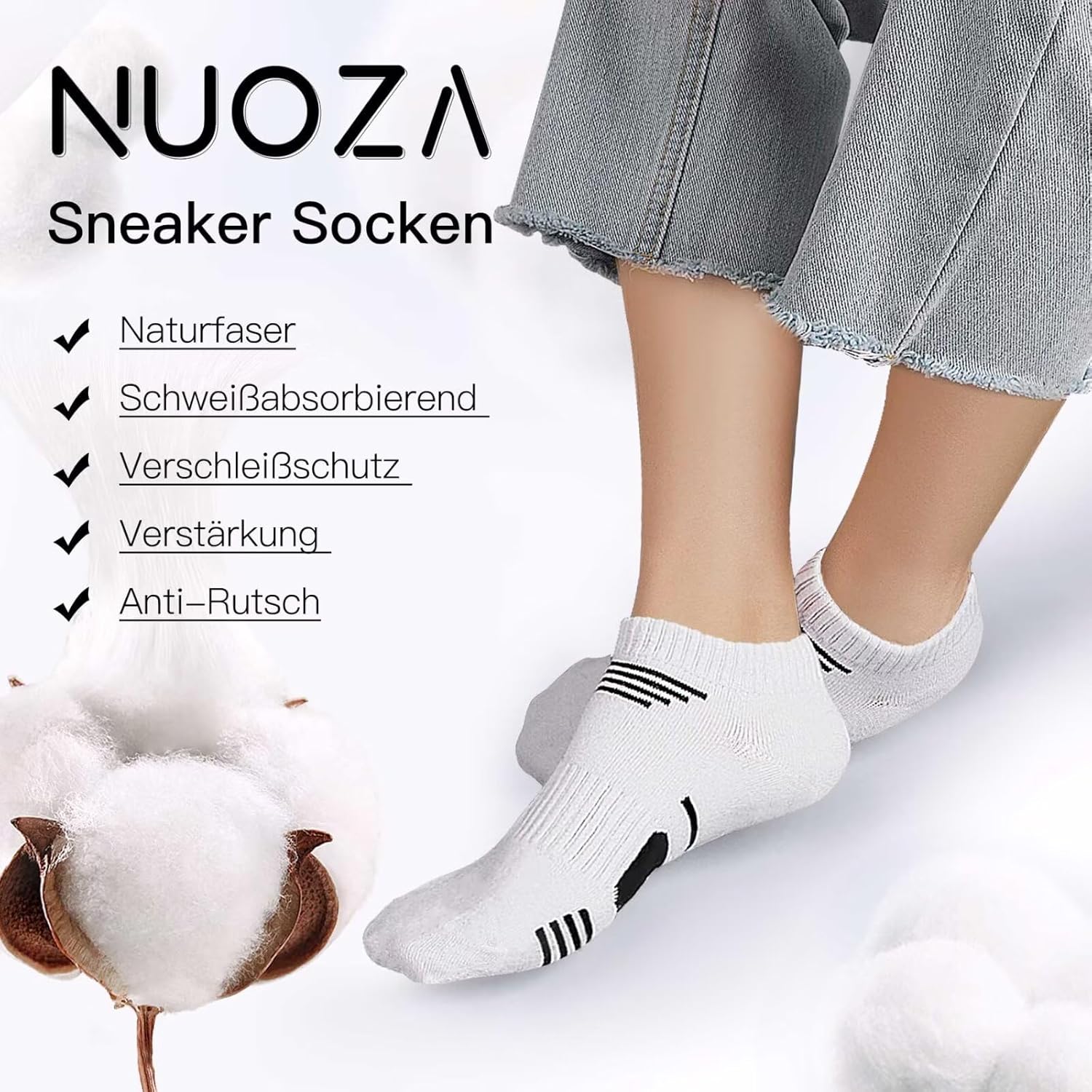 Thumbnail 6 de NUOZA 10 Paar Sneaker Socken Herren Damen – kurze Baumwoll-Sportsocken, atmungsaktiv, Größe 35–50