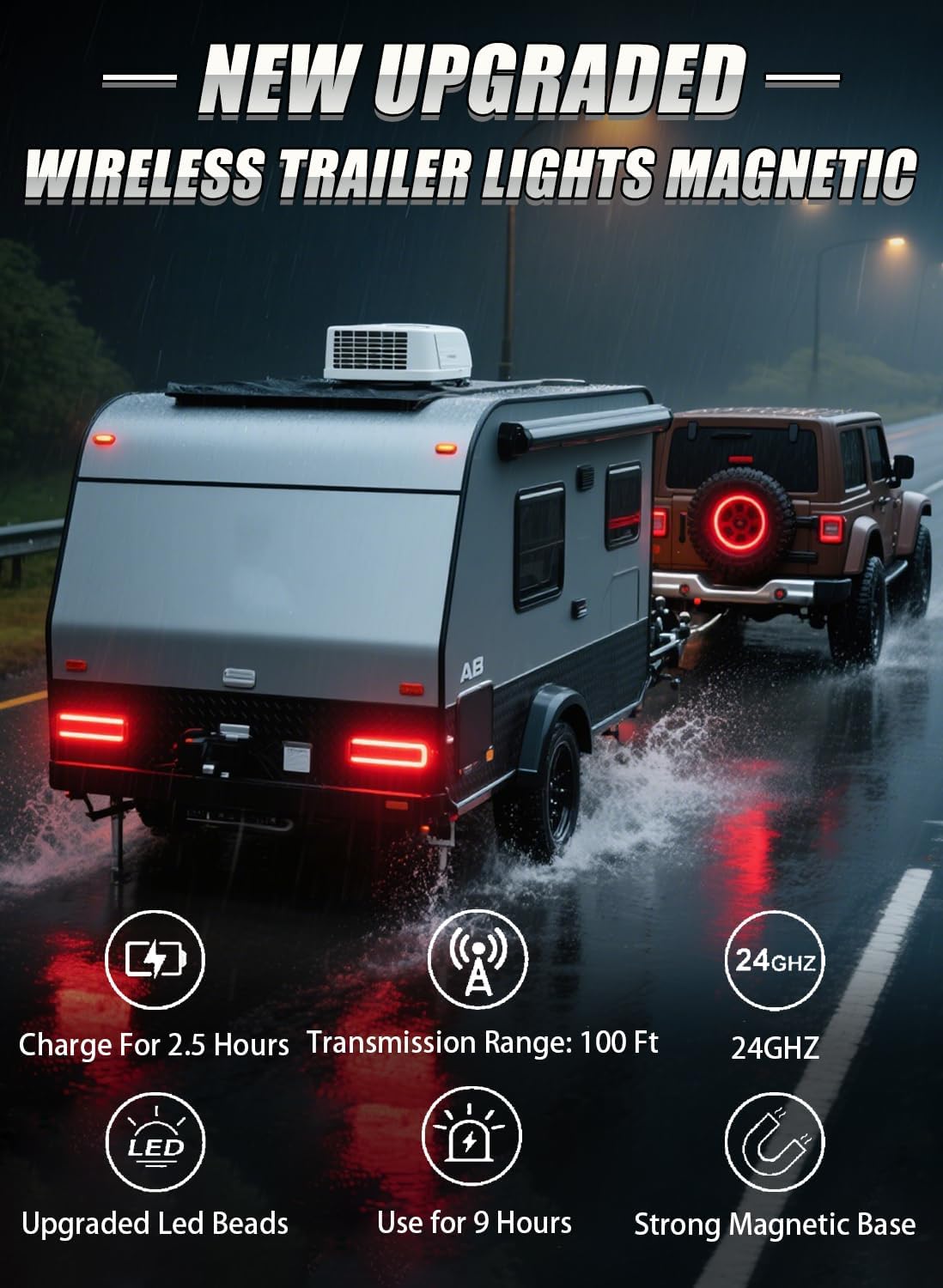 Detalle 2 de OOGGA Wireless Trailer Lights Magnetic: Portable, Battery-Powered LED Kit for Safe Towing