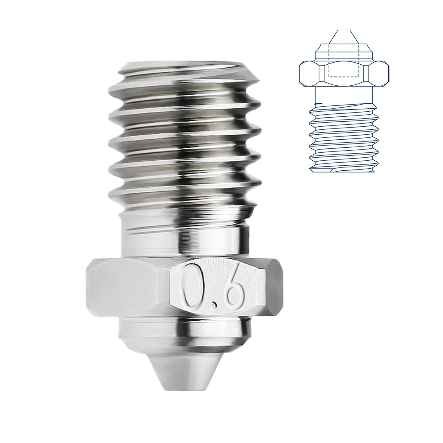 V6Bimetal バイメタルノズル 0.6mm 硬化鋼チップ・メッキ銅製 1.75mm対応