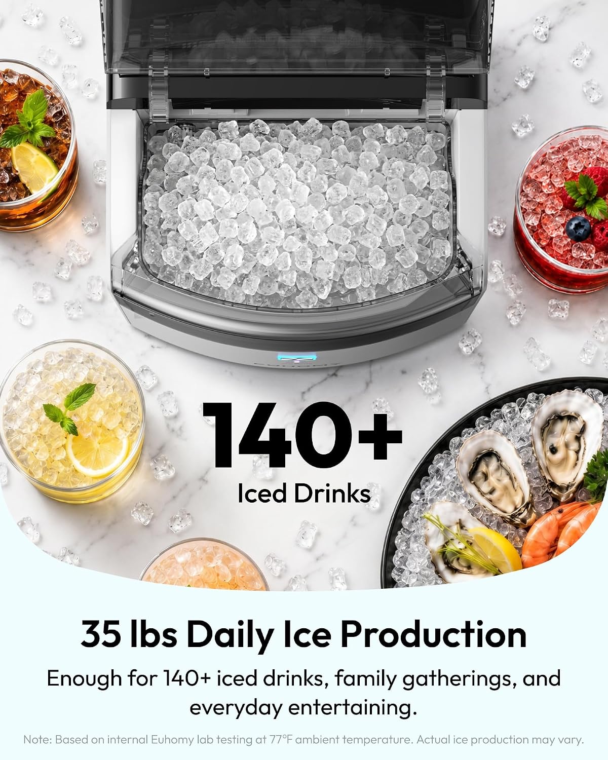 Detalle de EUHOMY IM039 Nugget Ice Maker, 35 lb Daily Output, Self-Cleaning