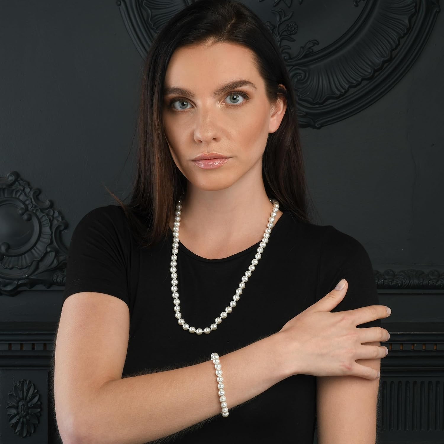 Detalle de Collana lunga ZAVANA con perle di conchiglia (60 cm), multi-giro e senza chiusura
