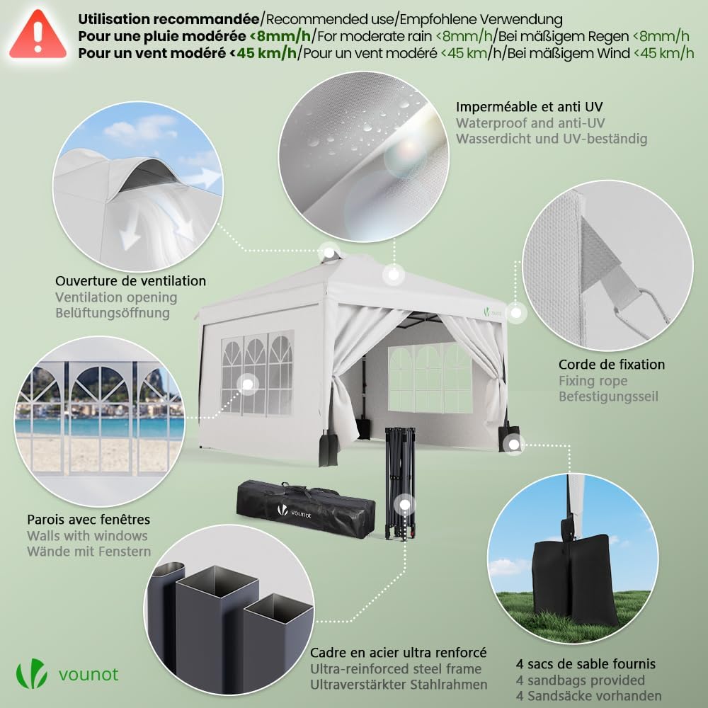 Thumbnail 4 de VOUNOT Tonnelle de Jardin 3x3m Pop Up – Shelter pratique et polyvalent