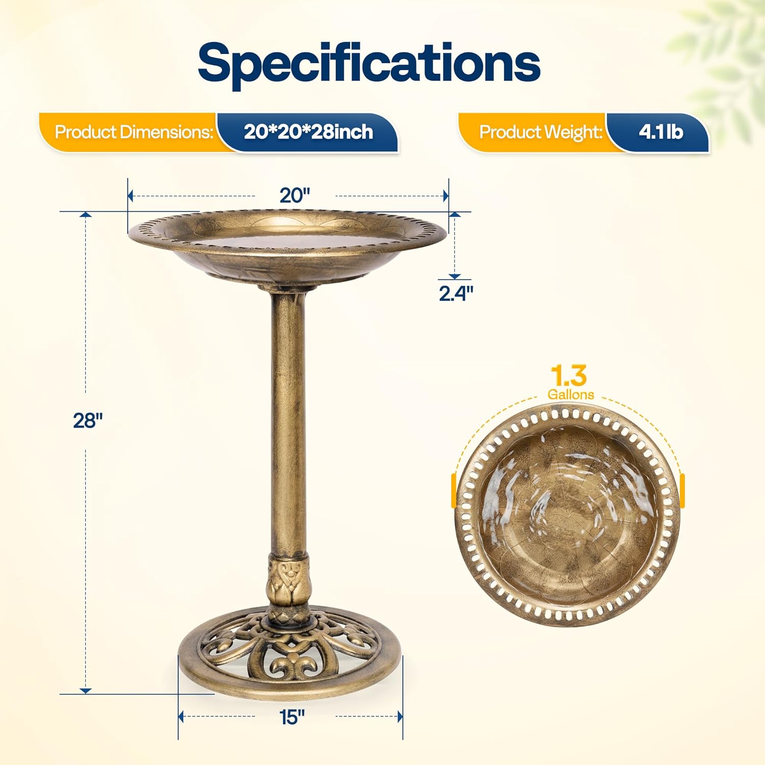 Thumbnail 6 de VIVOHOME garden birdbath stand with copper-tone polyresin bowl, 71 x 50 x 50cm