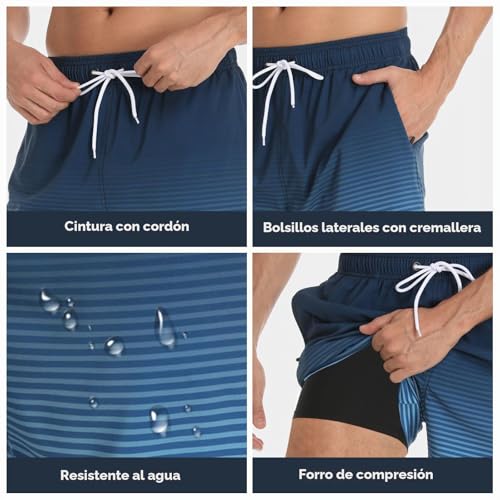 Detalle de Bañador 2 en 1 Kfnire para Hombre con Forro de Compresión y Secado Rápido