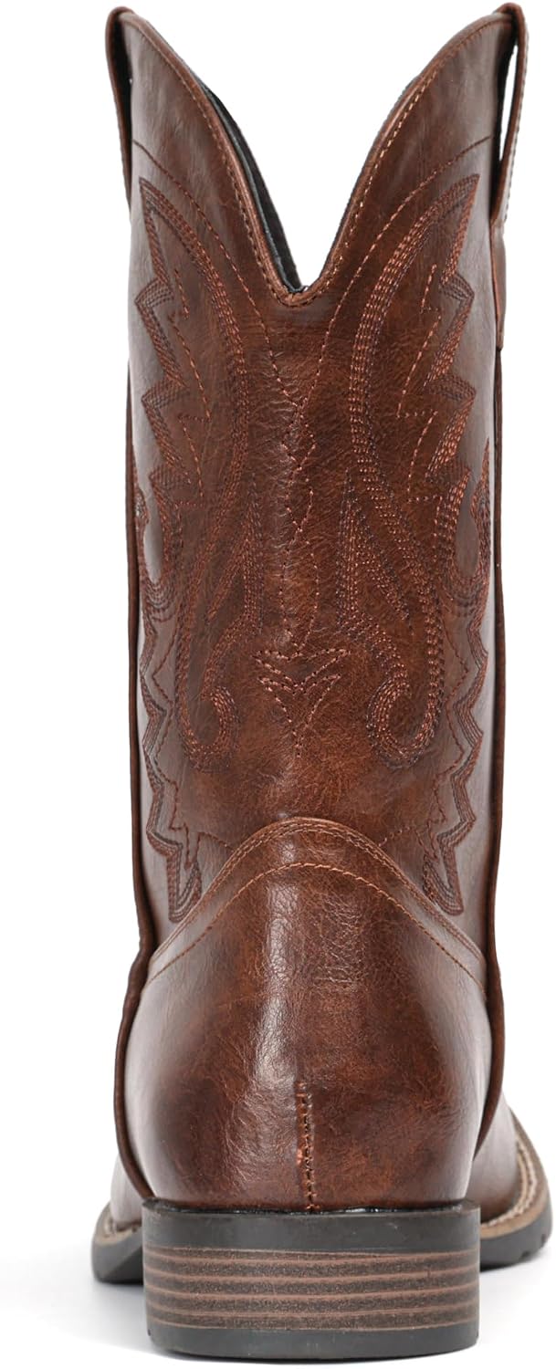 Detalle de IUV Cowboy Boots for Men, Wide Square Toe, Embroidered Western Style