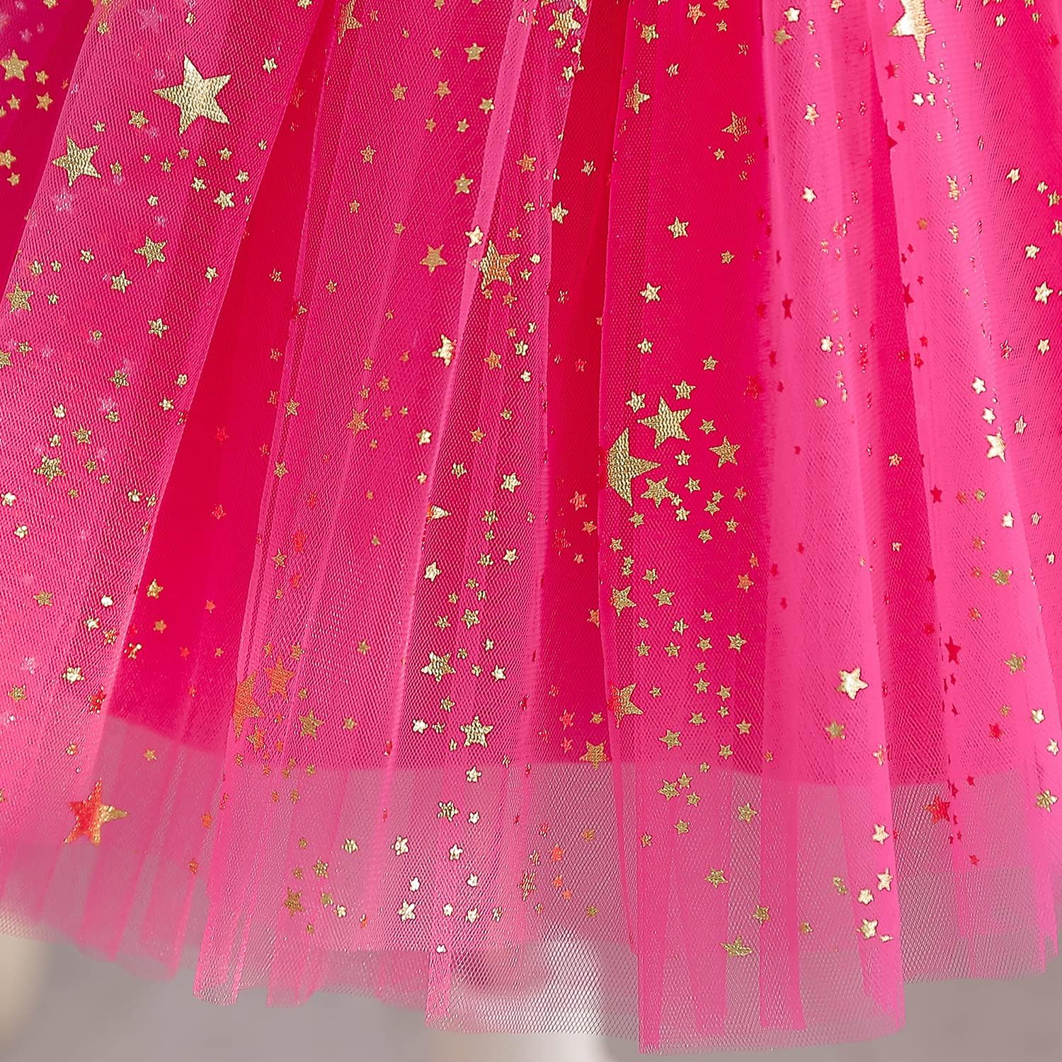Thumbnail 5 de NNJXD hot pink princess tutu dress with gold star sequins and satin bodice