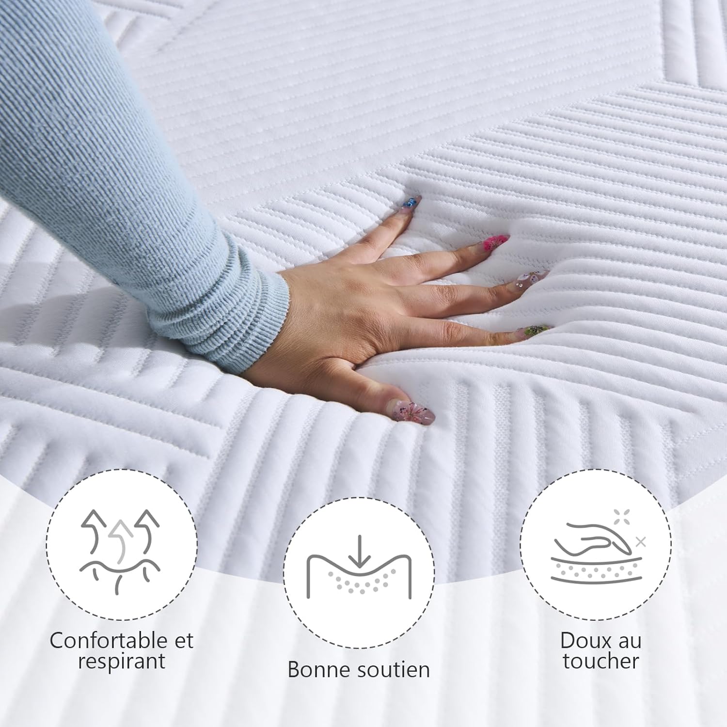 Thumbnail 1 de Twirest Surmatelas 160 x 200 cm – Mousse mémoire à gel, 7,5 cm, antidérapant et housse lavable