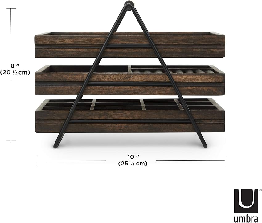 Detalle 2 de Umbra Terrace joyería 3 bandejas madera negro/nogal
