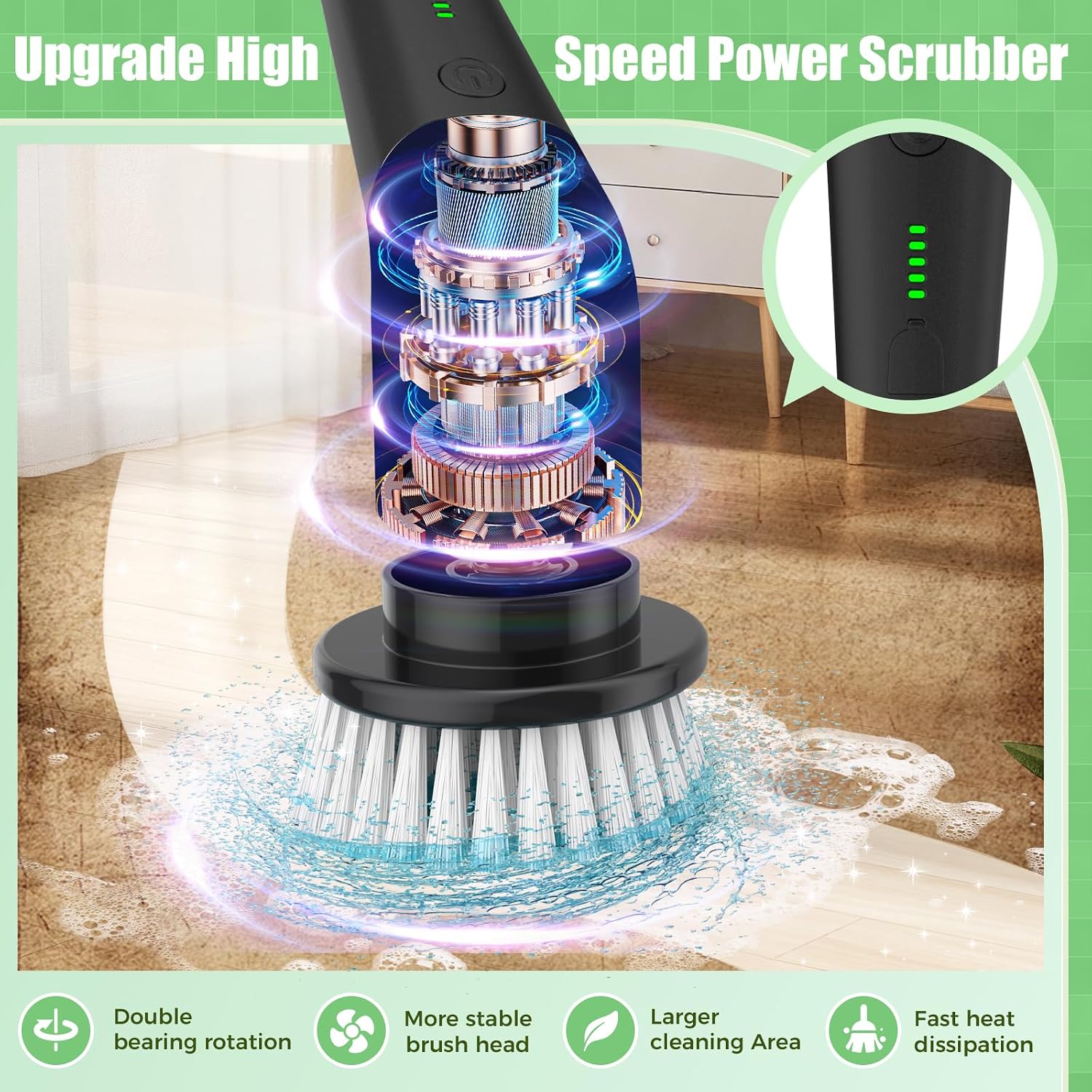 Thumbnail 2 de YKYI QJS8051B Electric Spin Scrubber, 8 Brush Heads, Adjustable Handle, 2 Speeds