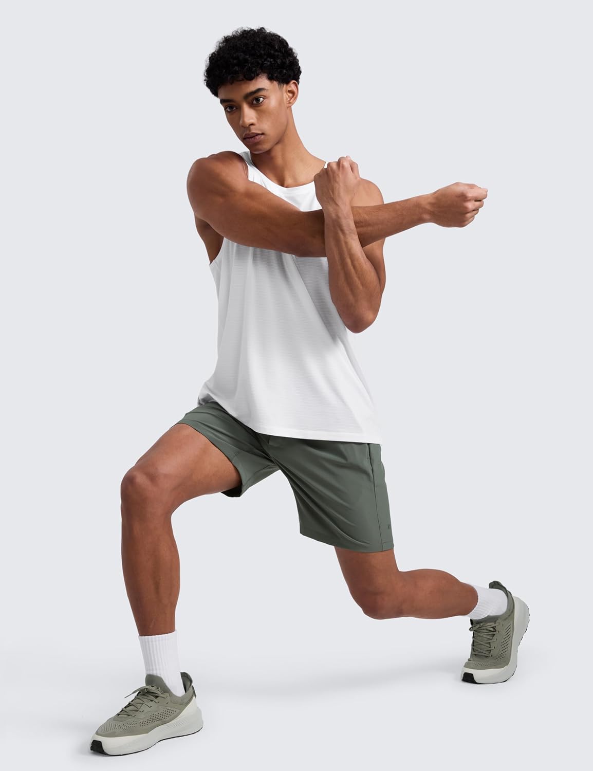 Detalle de CRZ YOGA pantaloncini da allenamento da uomo a asciugatura rapida, con tasche e girovita regolabile (S, 18 cm) Saggio Grigio