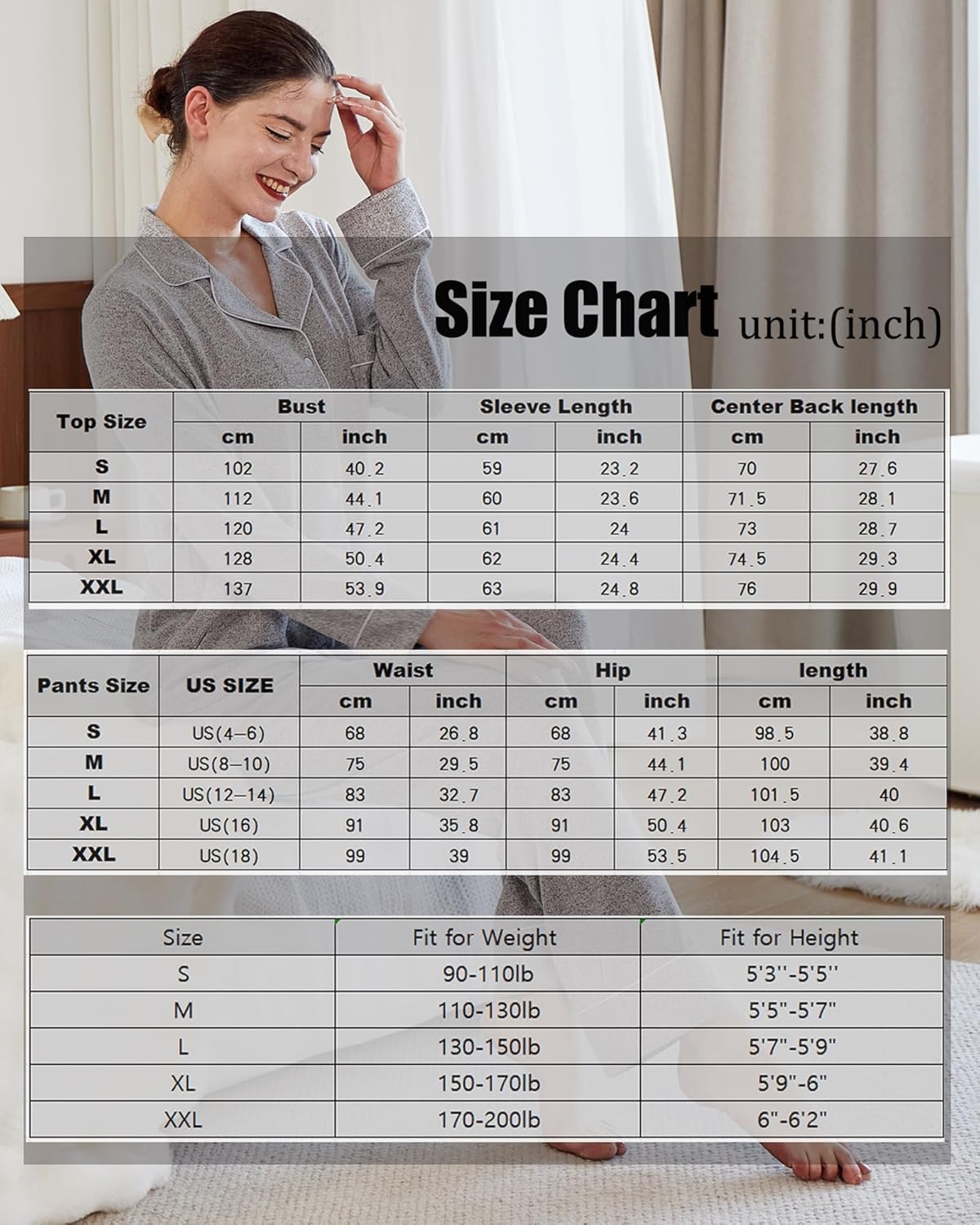Thumbnail 5 de Dowesrobe Women's Pajama Set: Long Sleeve Button-Down Knit Loungewear
