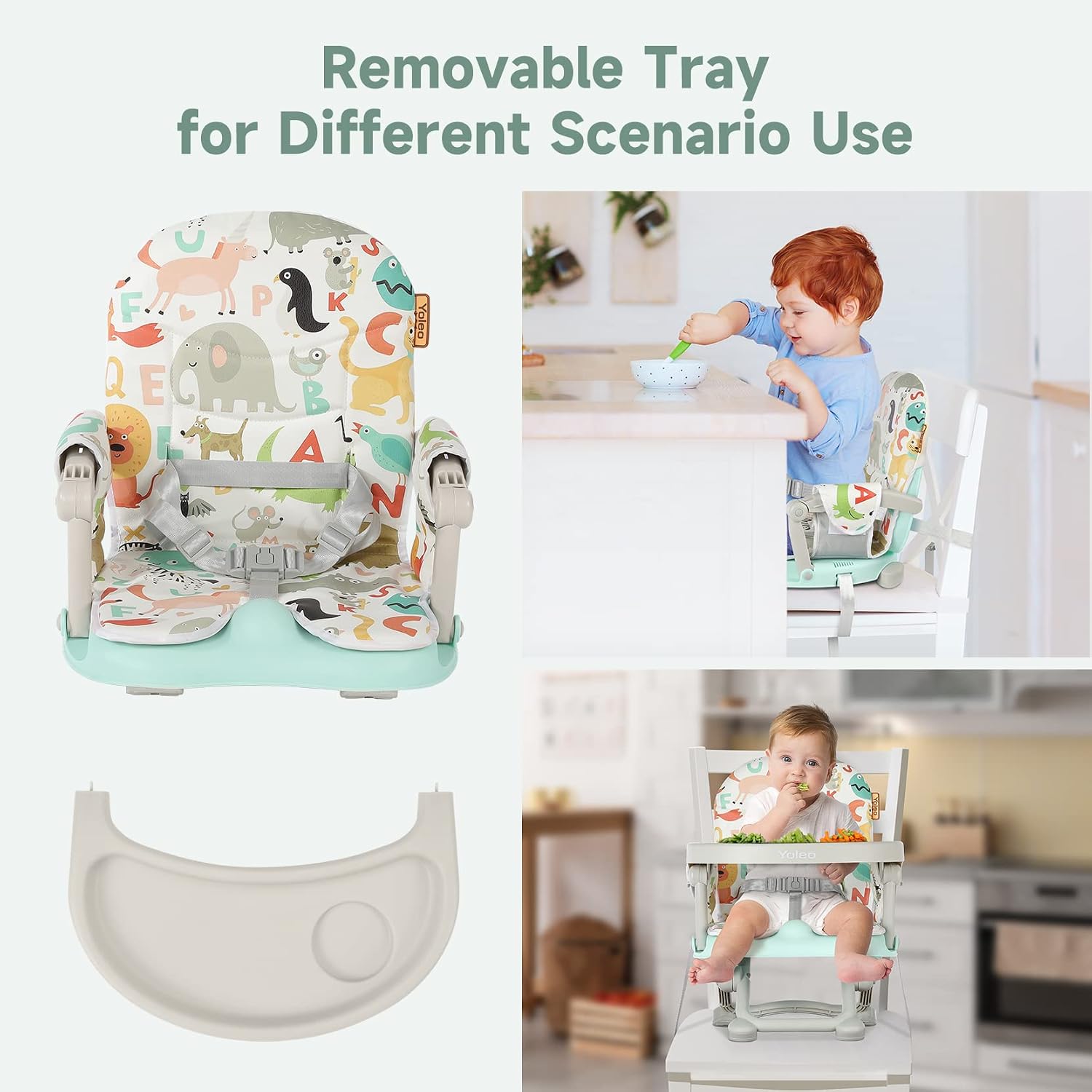 Detalle de YOLEO Baby High Chair Booster Seat, Foldable with 4 Height Settings