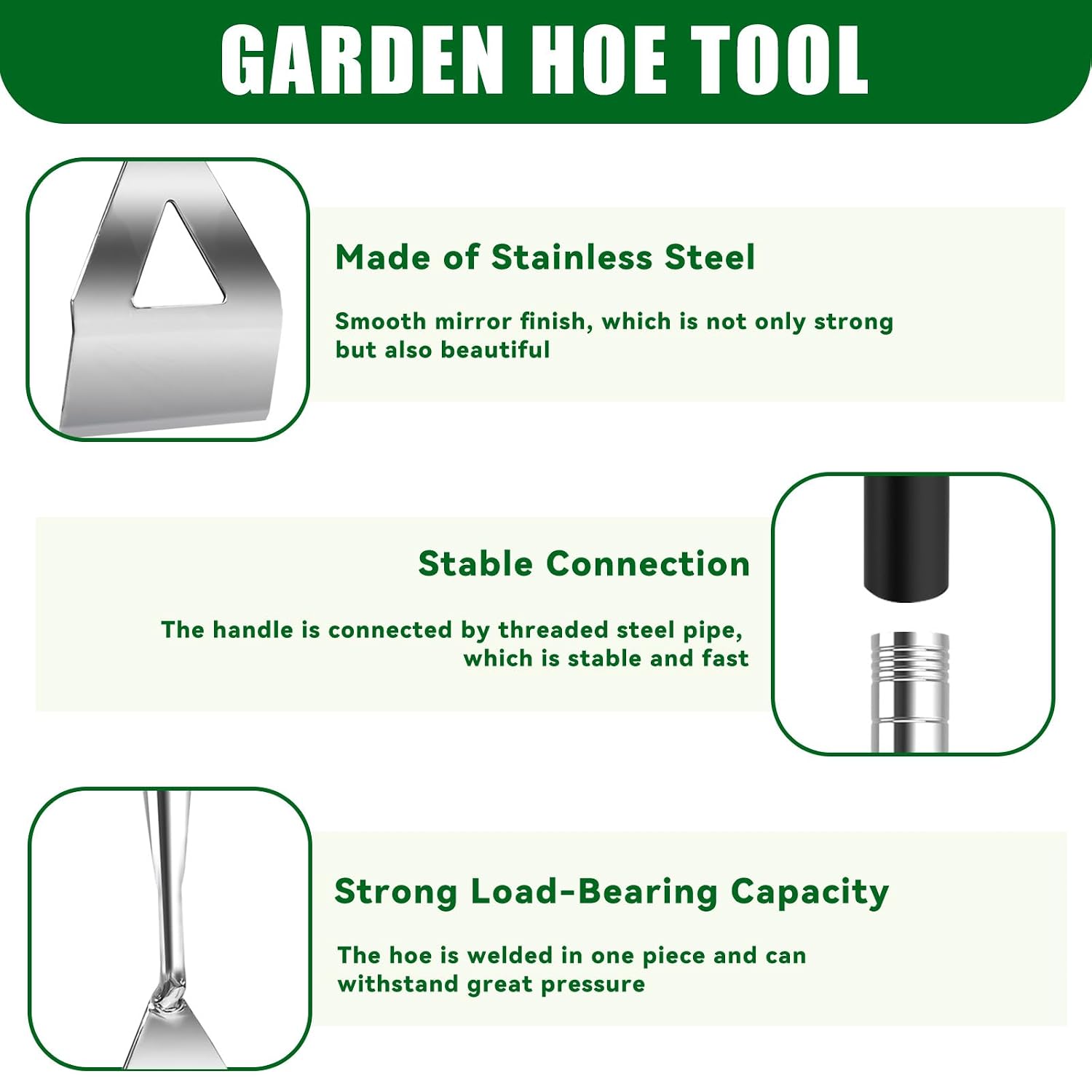 Detalle de Dutch Hoe 140cm Stainless Steel Garden Digging Tool – Long-Handled Weeding and Soil Digging Master